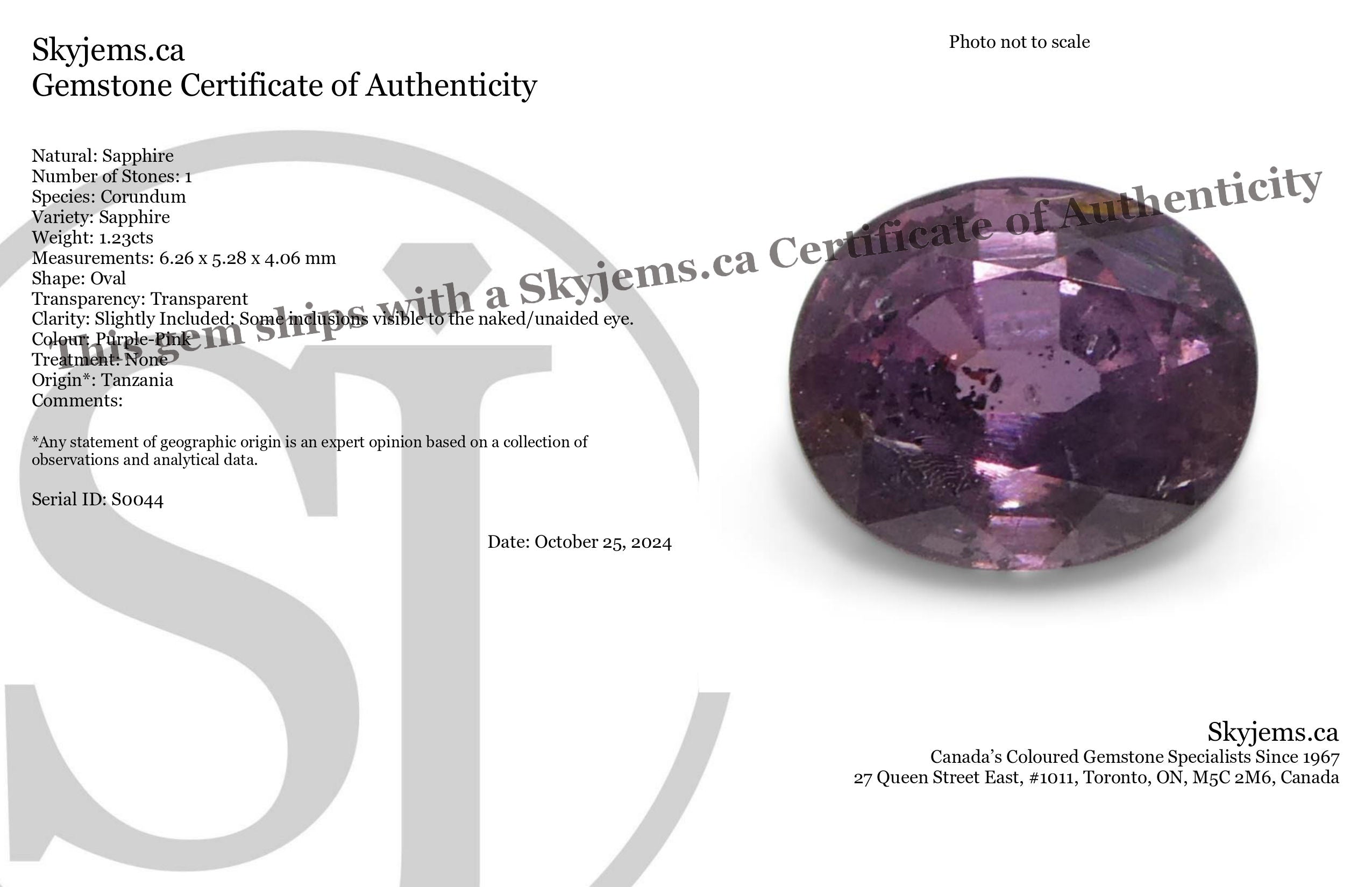 1.23ct Unheated Oval Purple-Pink Sapphire from Tanzania, Unheated - Skyjems Wholesale Gemstones