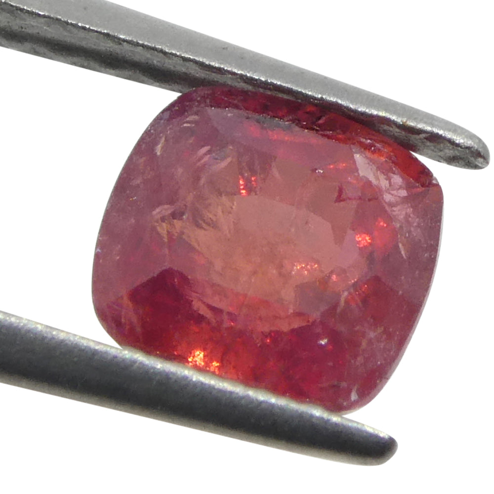 1.04ct Tanzanian Orangy-Red Cushion Sapphire, medium-strong color, Step Cut | Premium Gem by SkyJems Canada