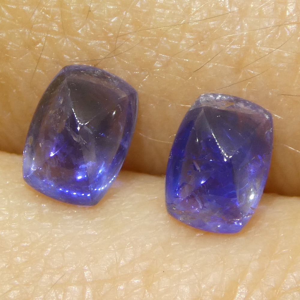 1.51ct Pair (2) Cushion Sugarloaf Cabochon Blue Sapphires from Burma - Skyjems Wholesale Gemstones