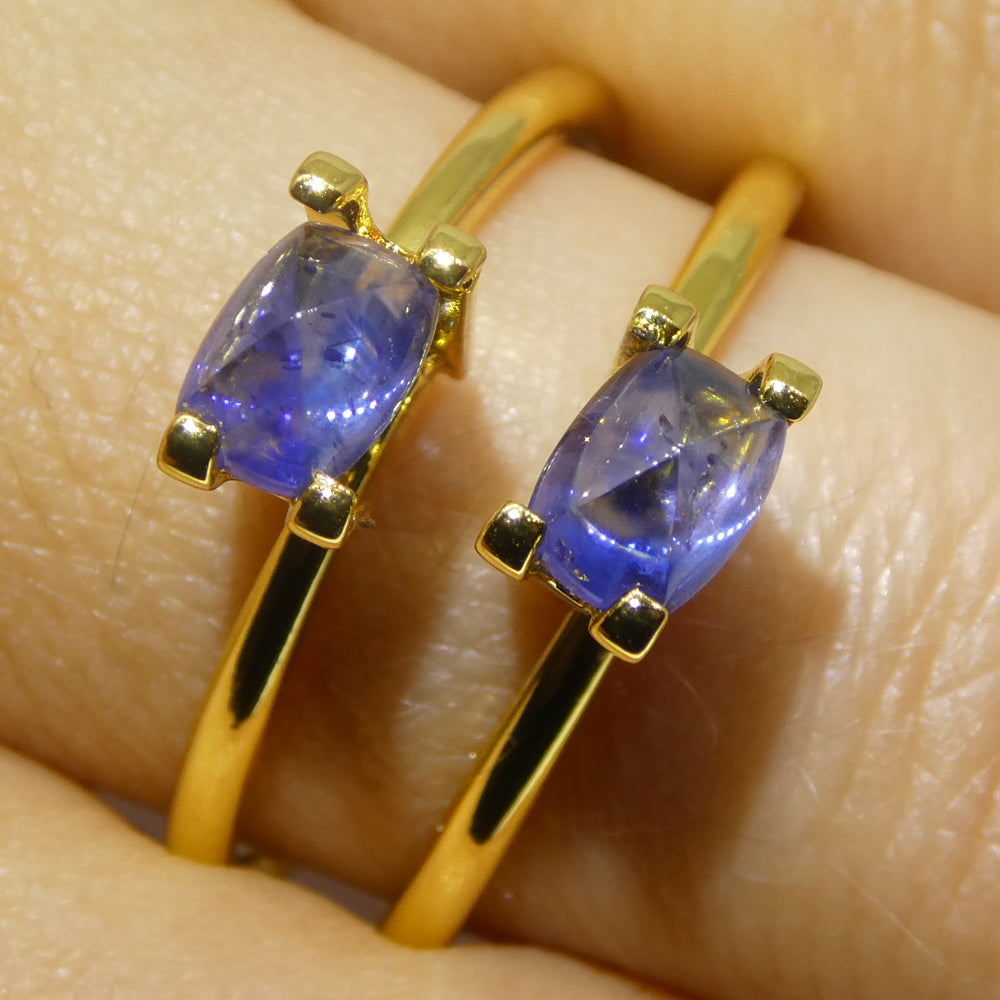 1.51ct Pair (2) Cushion Sugarloaf Cabochon Blue Sapphires from Burma - Skyjems Wholesale Gemstones