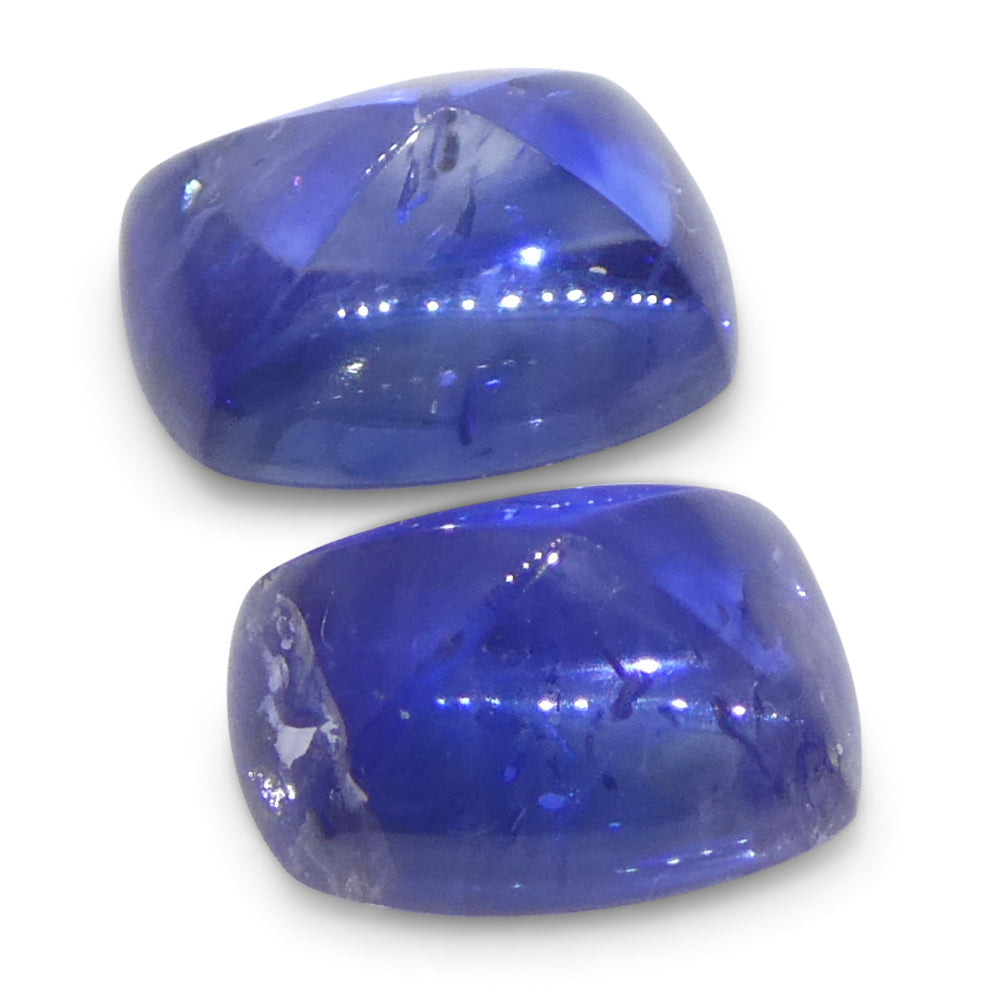 1.51ct Pair (2) Cushion Sugarloaf Cabochon Blue Sapphires from Burma - Skyjems Wholesale Gemstones