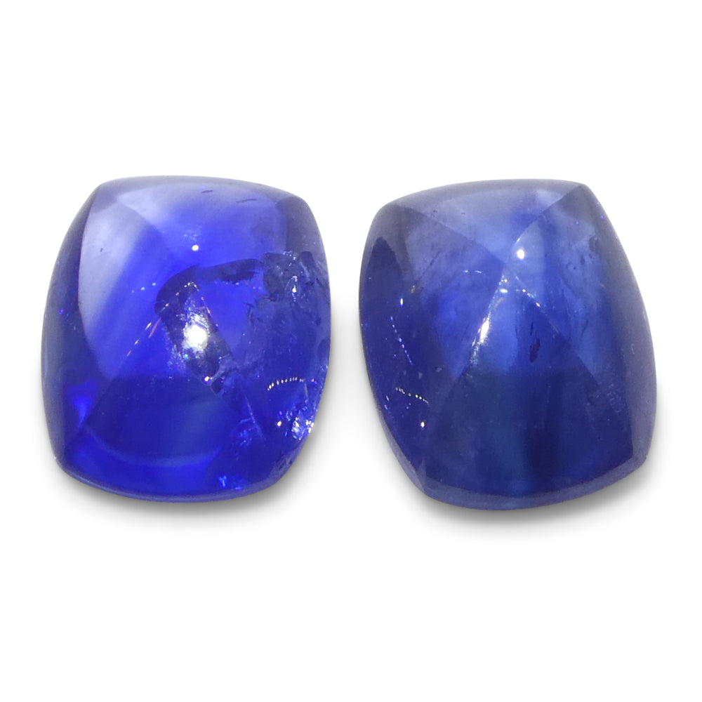 2.53ct Pair (2) Cushion Sugarloaf Cabochon Blue Sapphires from Burma - Skyjems Wholesale Gemstones