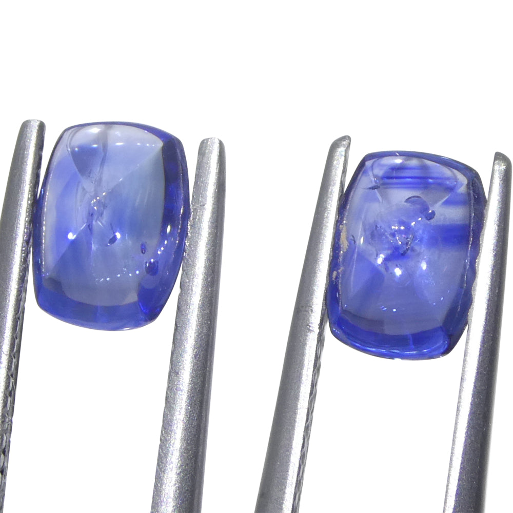 Sapphire 1.85 cts 6.7 x 4.91 x 2.85 mm and 6.73 x 4.92 x 2.98 mm Cushion Sugarloaf Cabochon slightly purplish Blue $1480