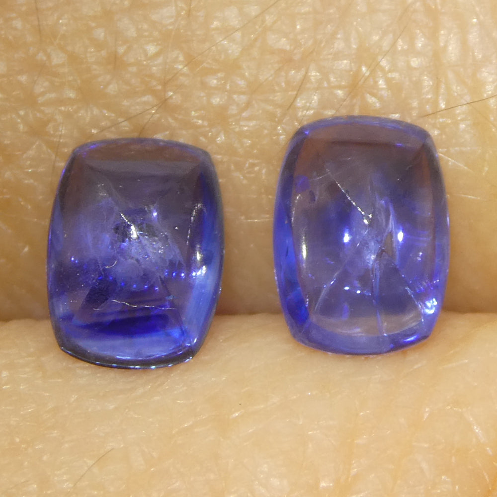 1.85ct Pair (2) Cushion Sugarloaf Cabochon Blue Sapphires from Burma - Skyjems Wholesale Gemstones