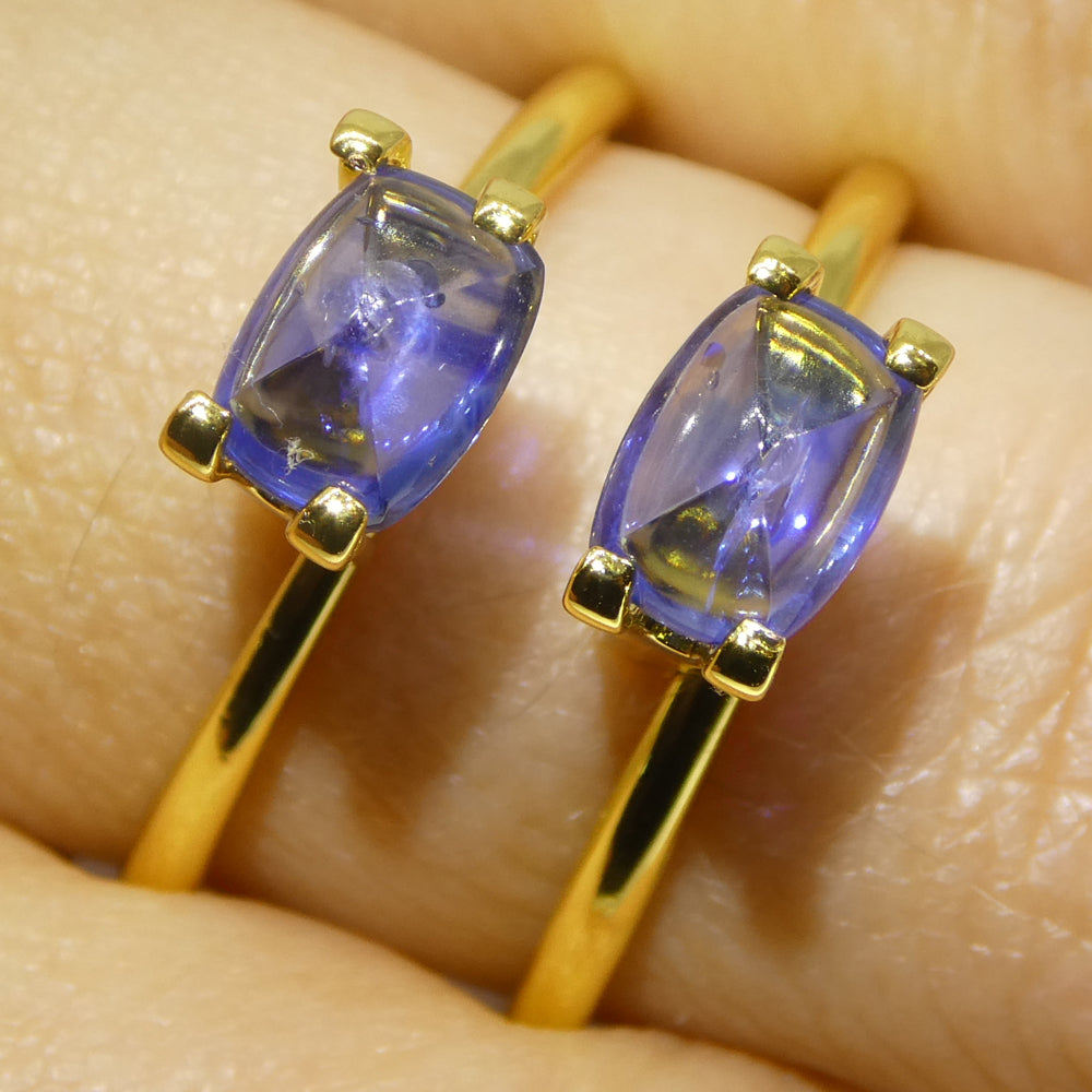 1.85ct Pair (2) Cushion Sugarloaf Cabochon Blue Sapphires from Burma - Skyjems Wholesale Gemstones