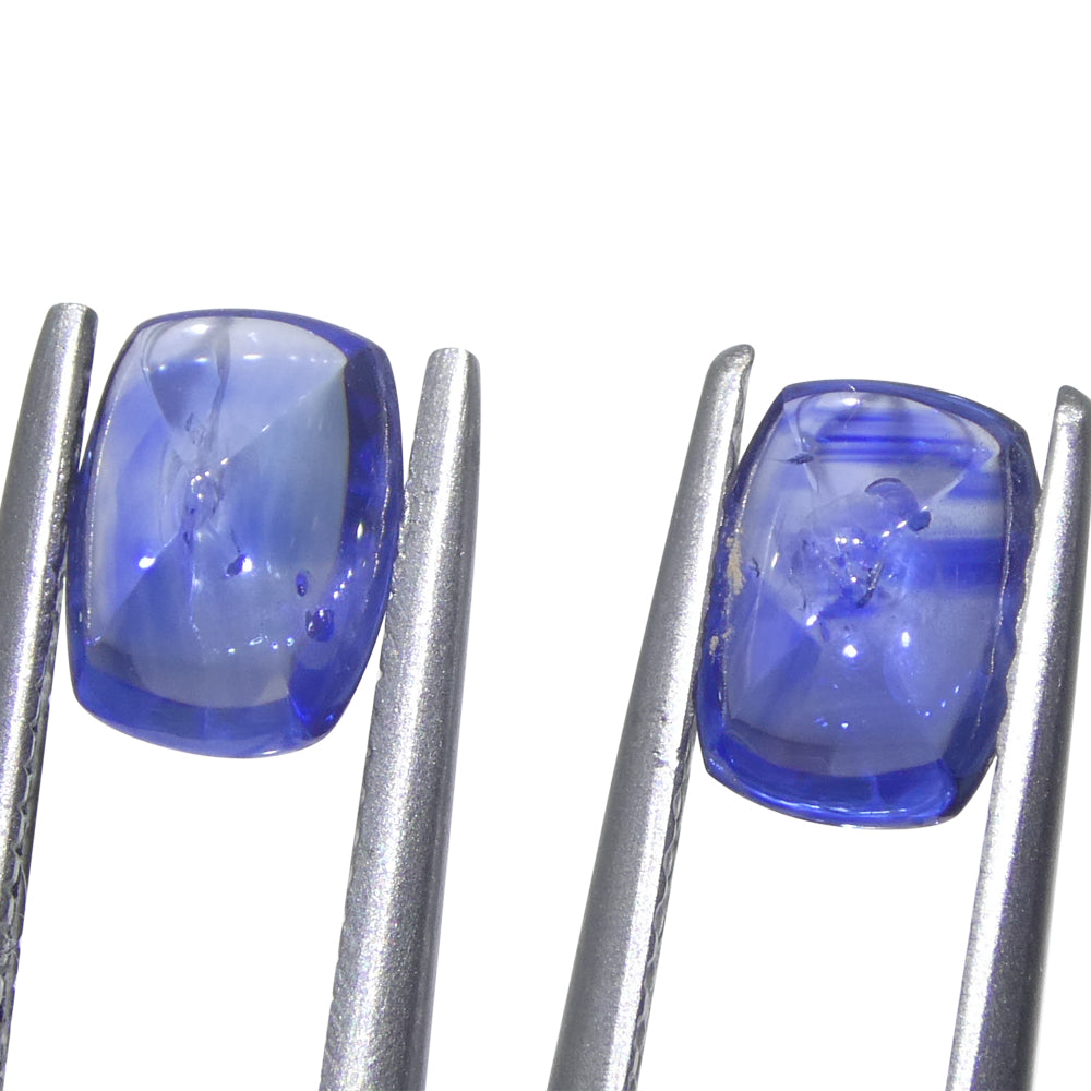 1.85ct Pair (2) Cushion Sugarloaf Cabochon Blue Sapphires from Burma - Skyjems Wholesale Gemstones