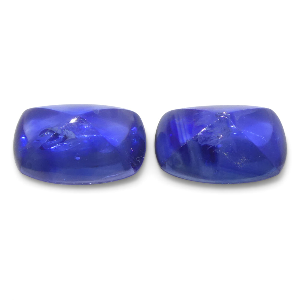 1.85ct Pair (2) Cushion Sugarloaf Cabochon Blue Sapphires from Burma - Skyjems Wholesale Gemstones
