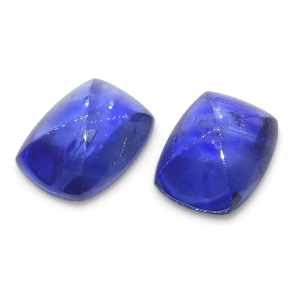 1.85ct Pair (2) Cushion Sugarloaf Cabochon Blue Sapphires from Burma - Skyjems Wholesale Gemstones