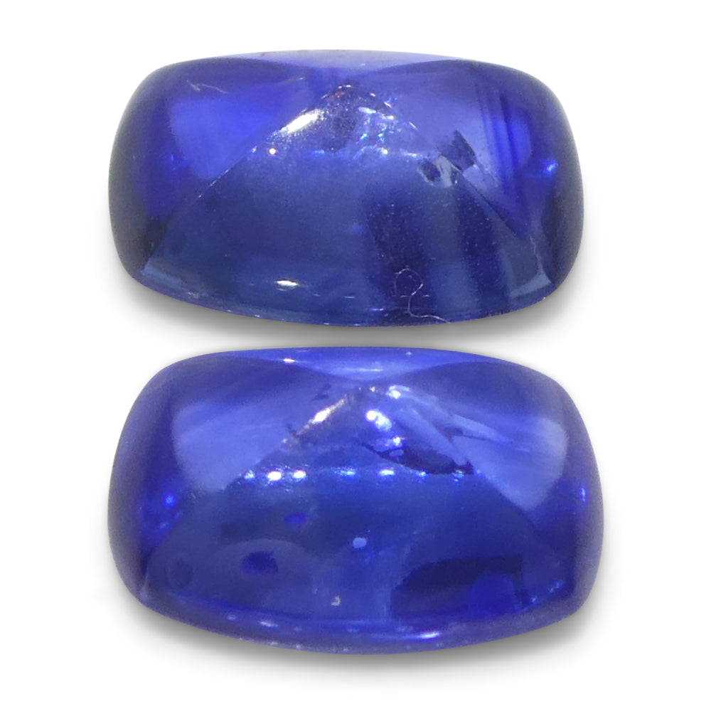 1.85ct Pair (2) Cushion Sugarloaf Cabochon Blue Sapphires from Burma - Skyjems Wholesale Gemstones