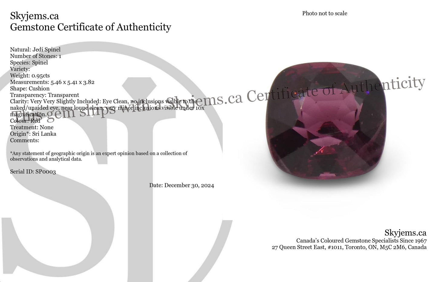 0.95ct Cushion Red Jedi Spinel from Sri Lanka - Skyjems Wholesale Gemstones
