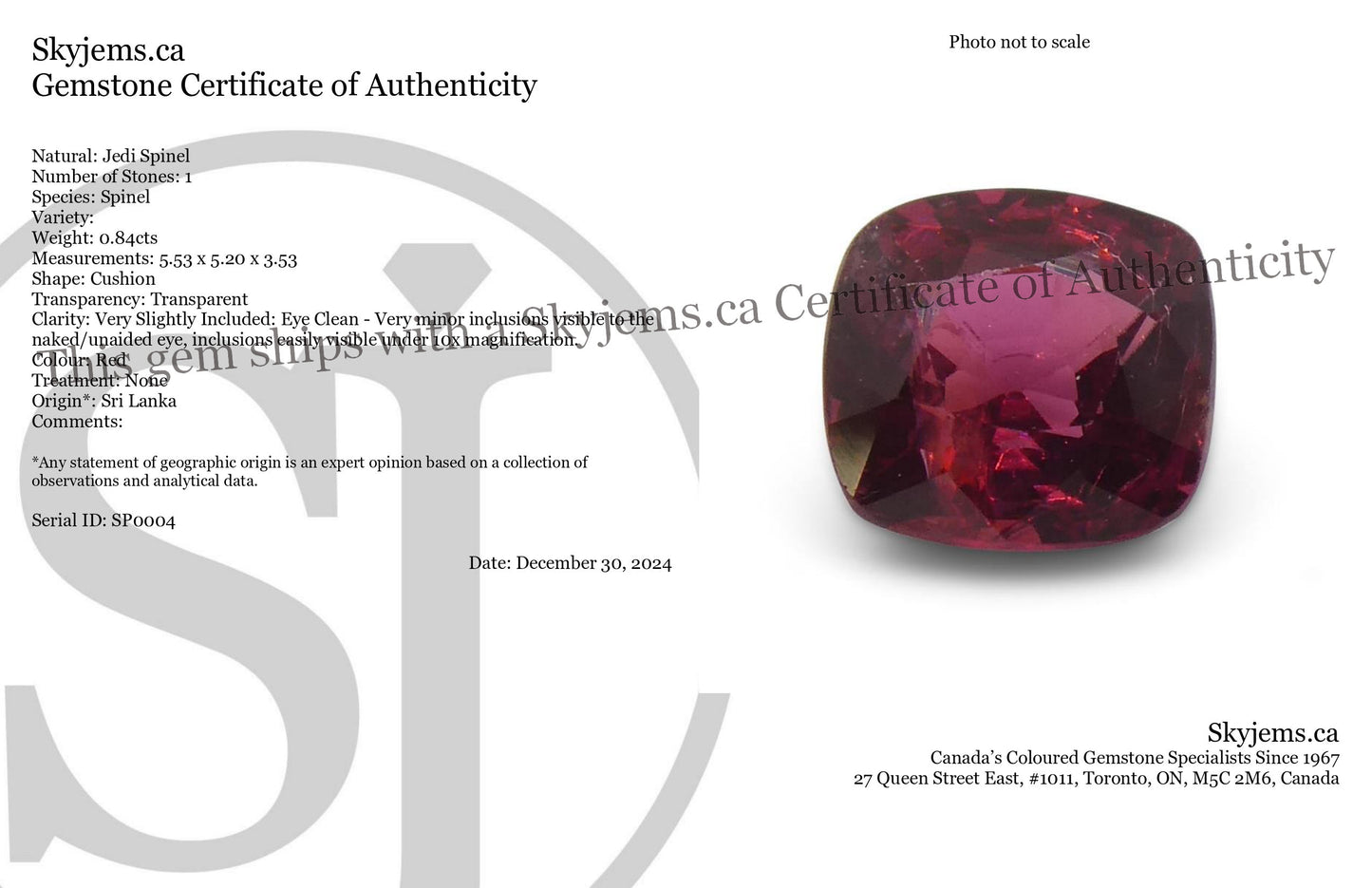 0.84ct Cushion Red Jedi Spinel from Sri Lanka - Skyjems Wholesale Gemstones