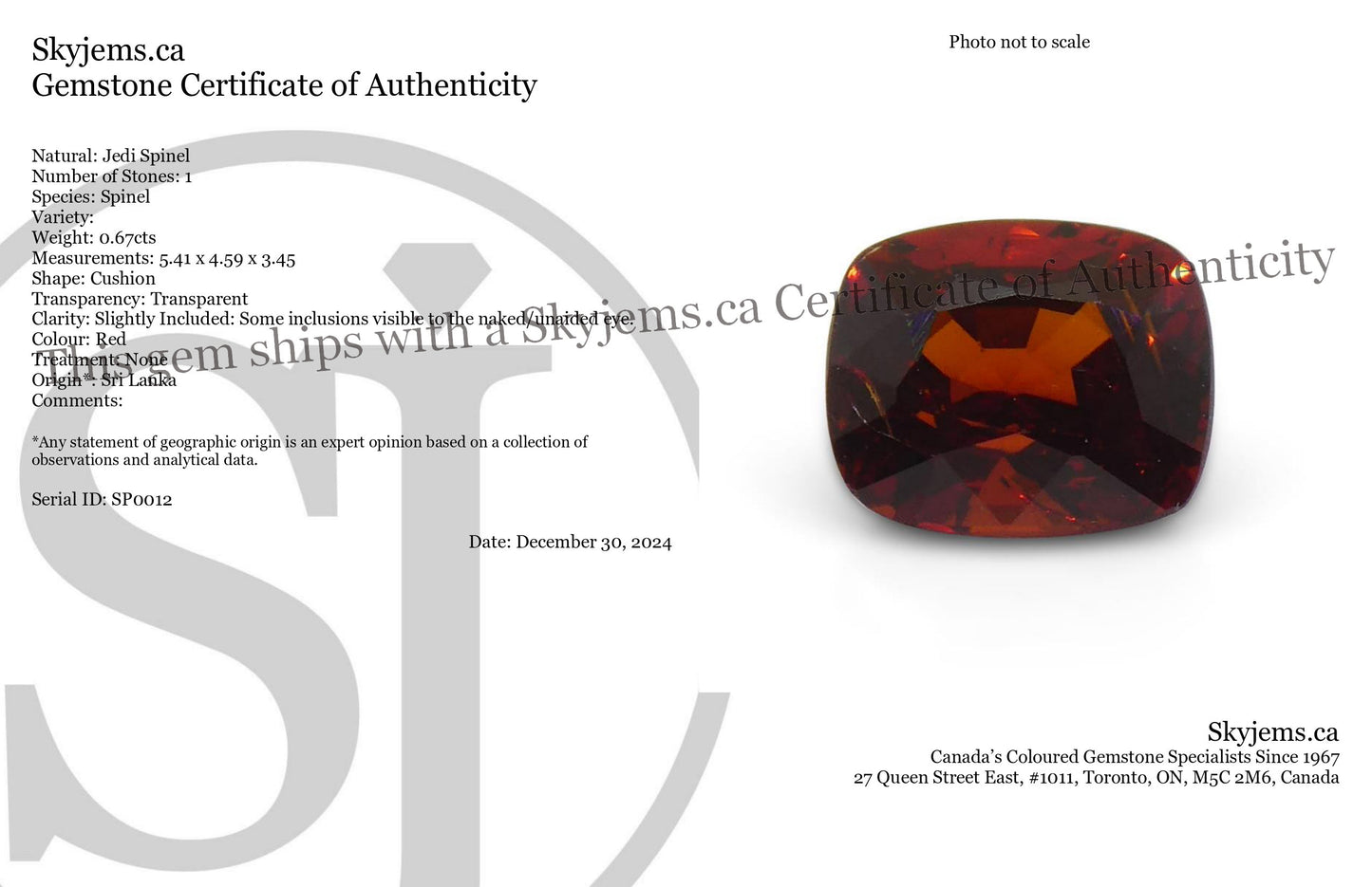 0.67ct Cushion Red Jedi Spinel from Sri Lanka - Skyjems Wholesale Gemstones