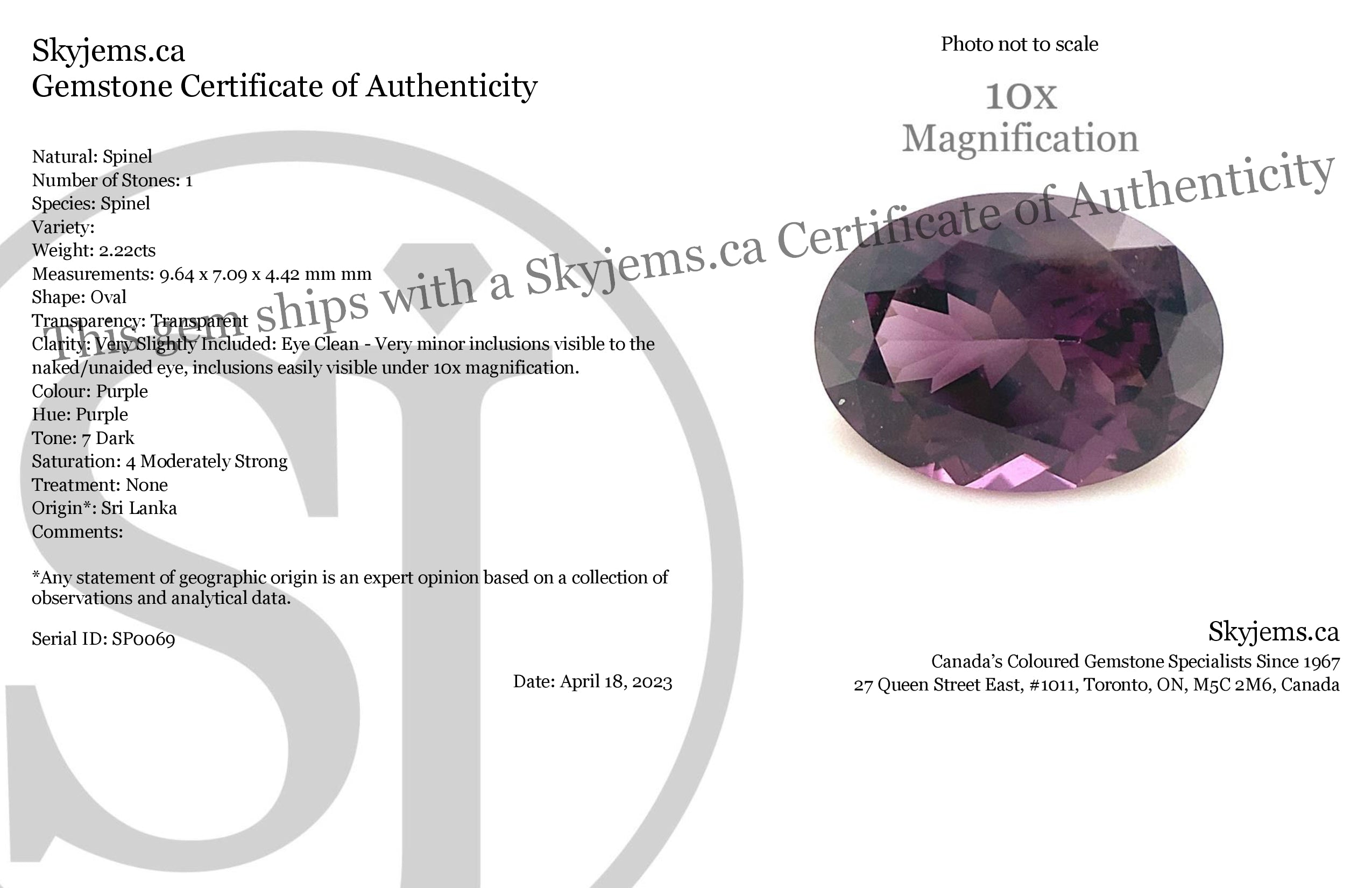 2.22ct Oval Purple Spinel from Sri Lanka - Unheated Gemstone by SkyJems, Rare Natural Ceylon Gem