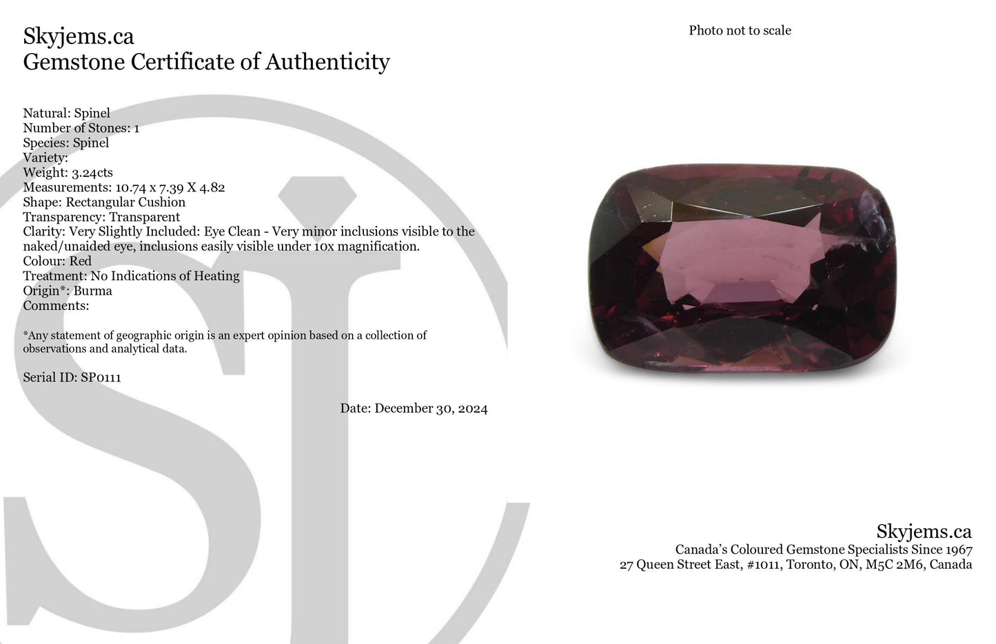 3.24ct Rectangular Cushion Red Spinel from Burma - Skyjems Wholesale Gemstones