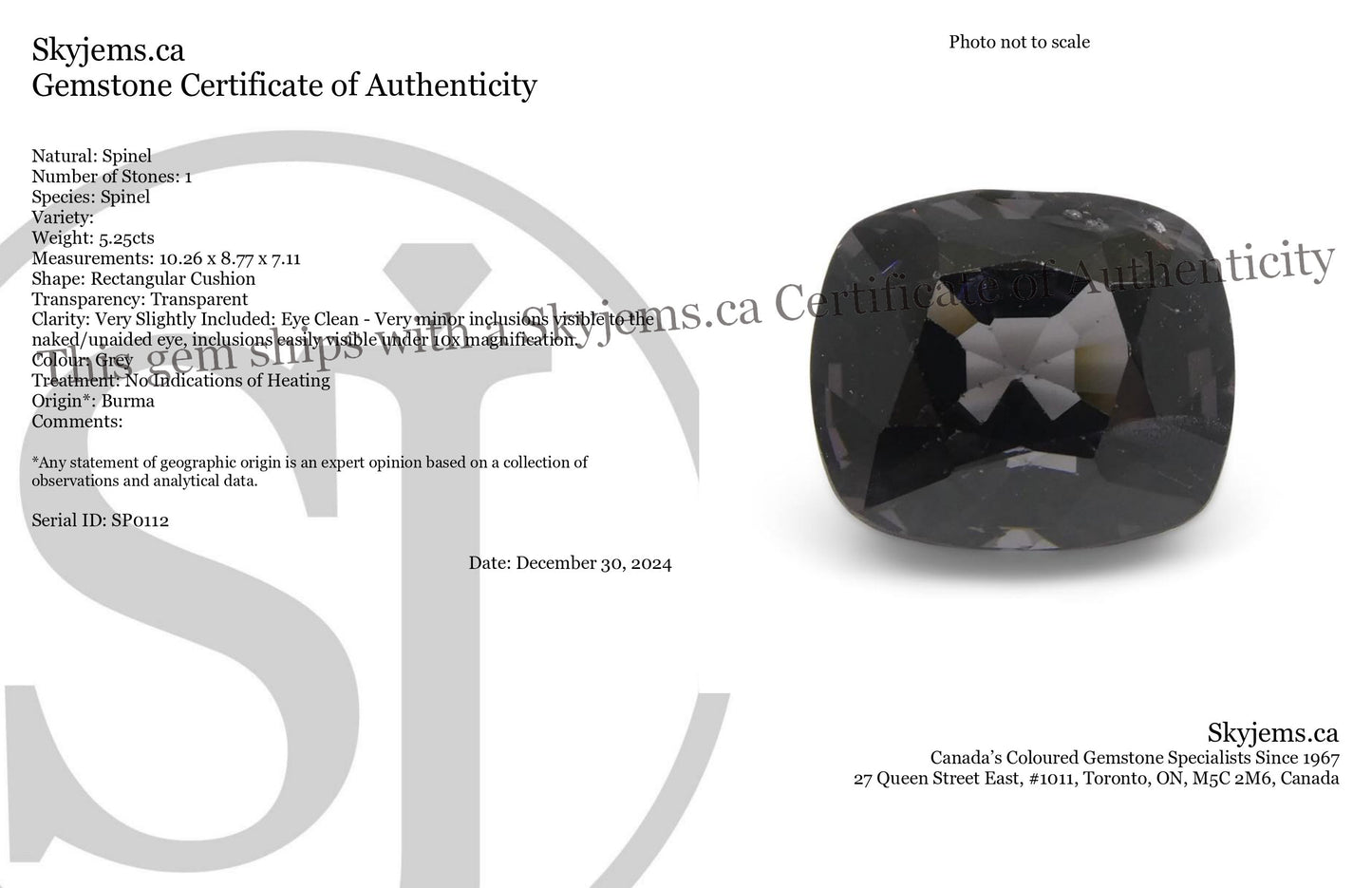 5.25ct Rectangular Cushion Grey Spinel from Burma - Skyjems Wholesale Gemstones