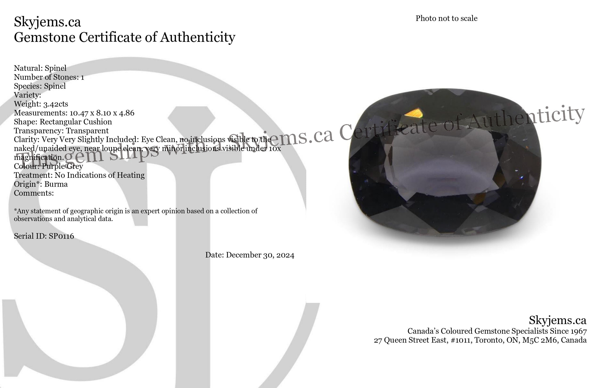 3.42ct Rectangular Cushion Purple Grey Spinel from Burma - Skyjems Wholesale Gemstones
