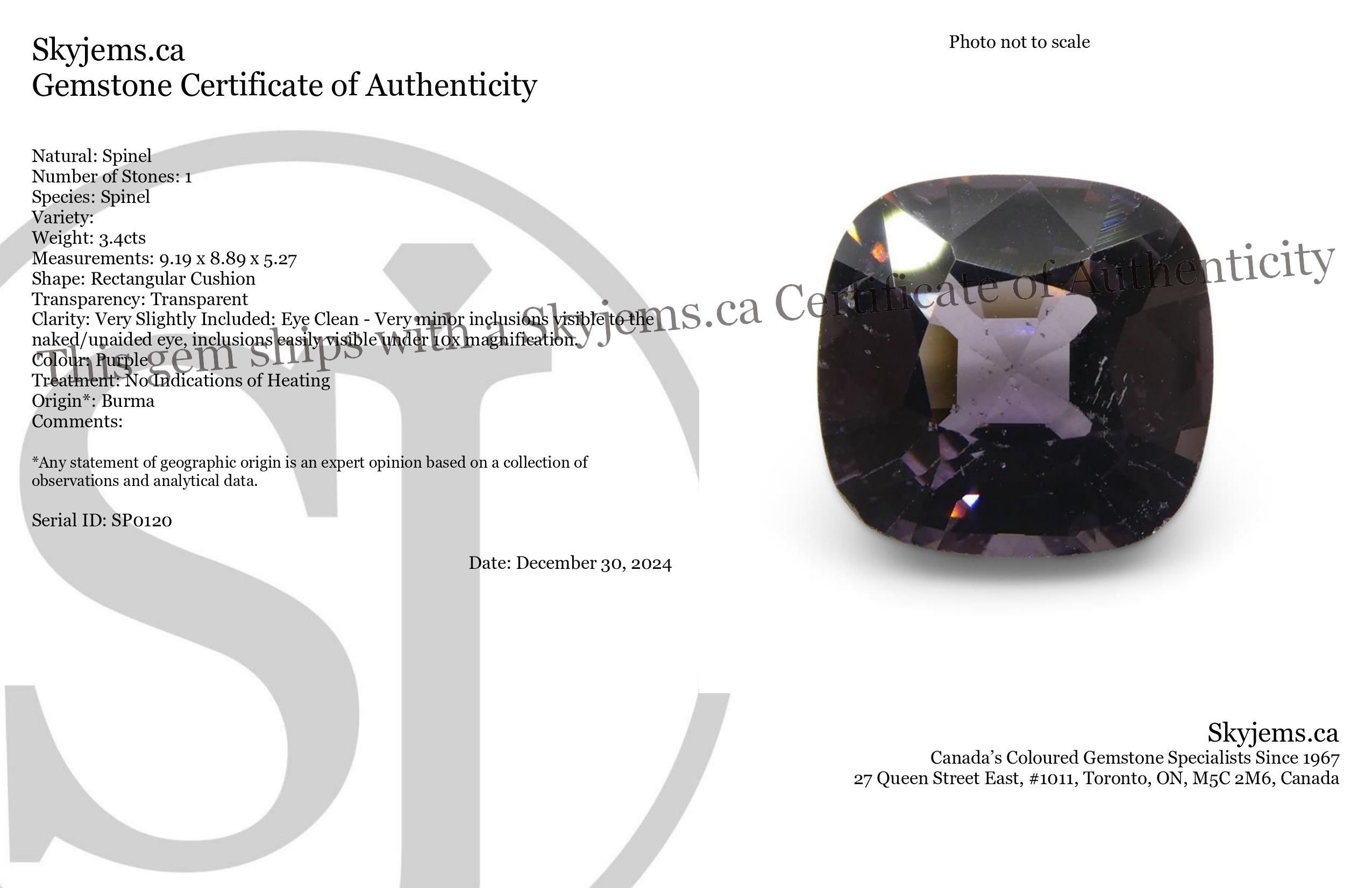 3.4ct Rectangular Cushion Purple Spinel from Burma - Skyjems Wholesale Gemstones