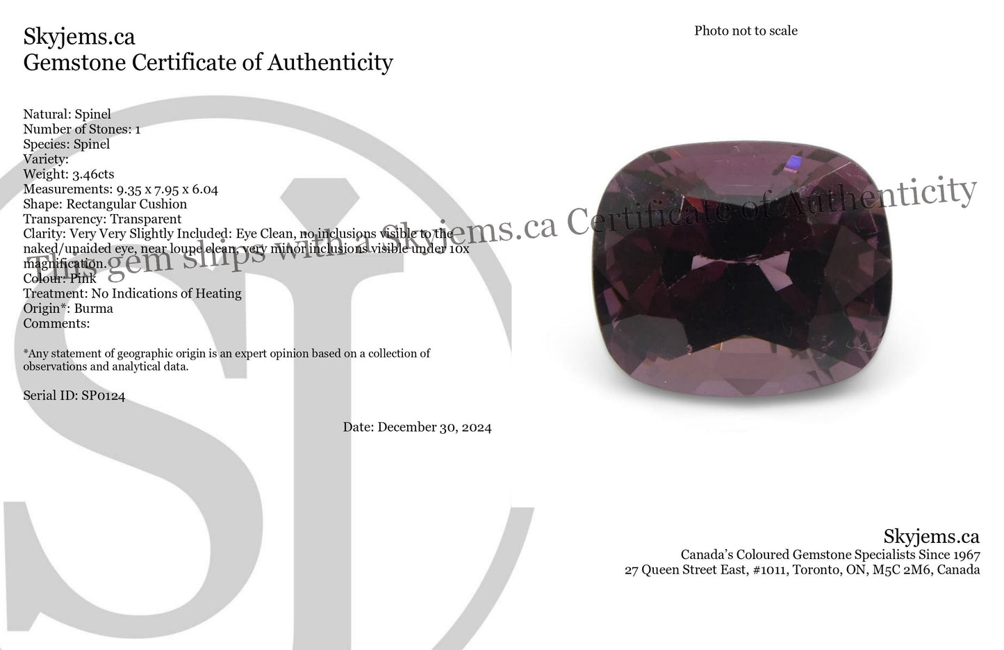 3.46ct Rectangular Cushion Pink Spinel from Burma - Skyjems Wholesale Gemstones