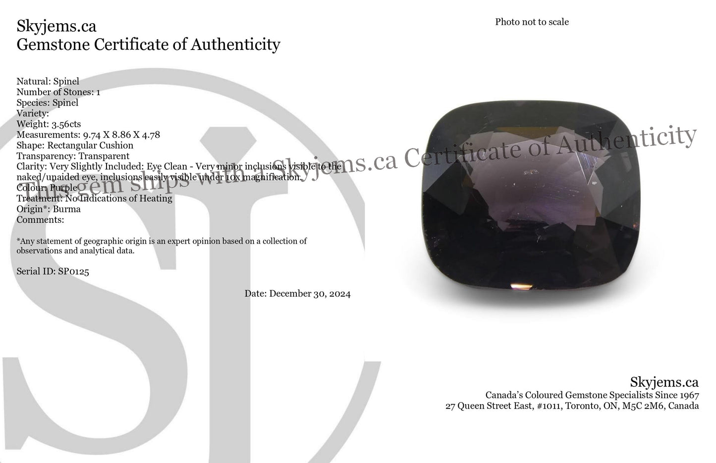 3.56ct Rectangular Cushion Purple Spinel from Burma - Skyjems Wholesale Gemstones