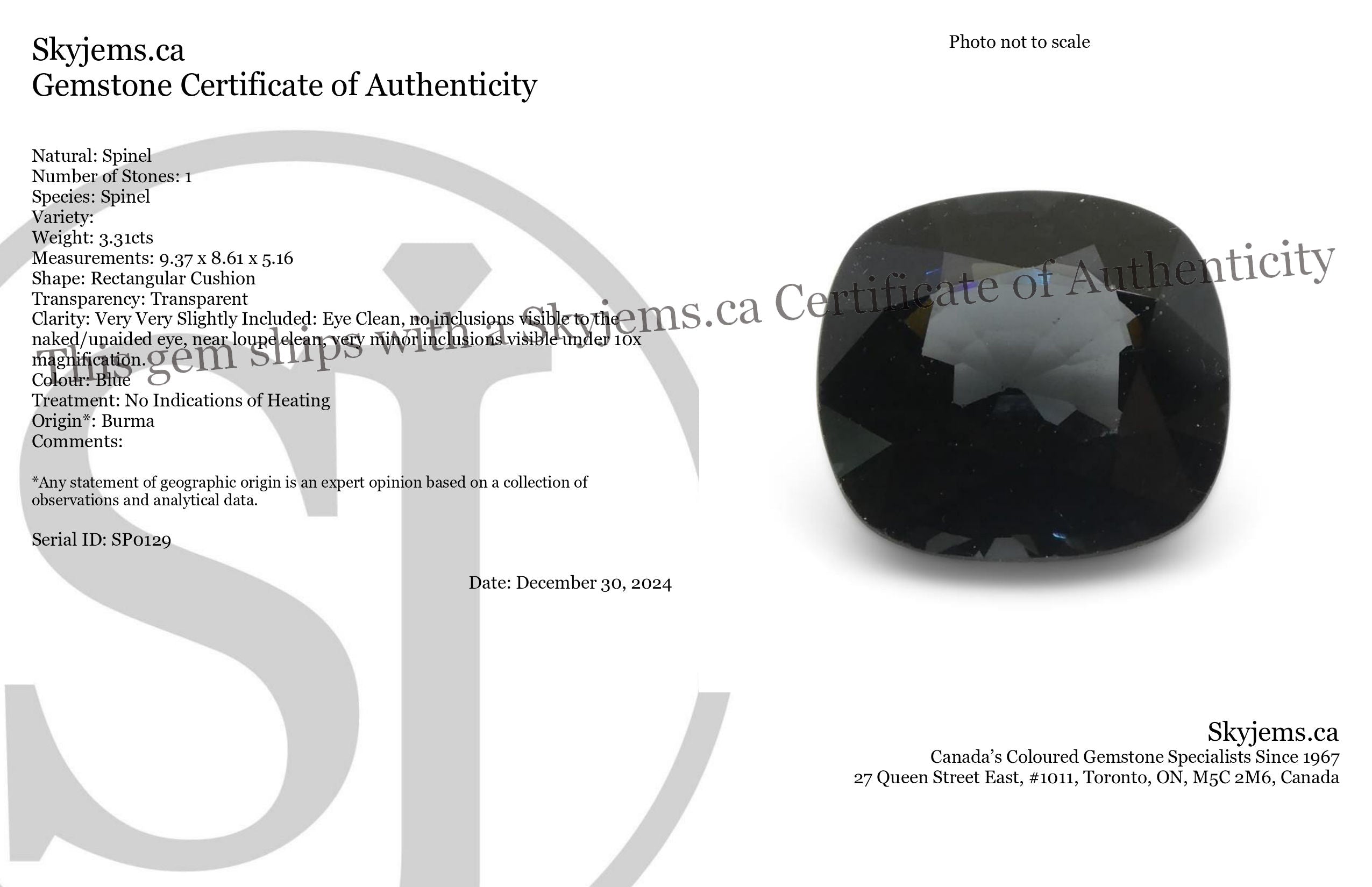 3.31ct Burmese Blue Spinel Rectangular Cushion Gemstone | Rare Unheated Step Cut from SkyJems