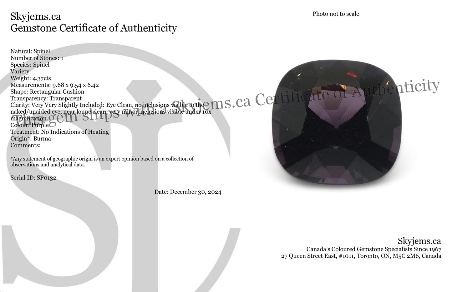 4.37ct Rectangular Cushion Purple Spinel from Burma - Skyjems Wholesale Gemstones