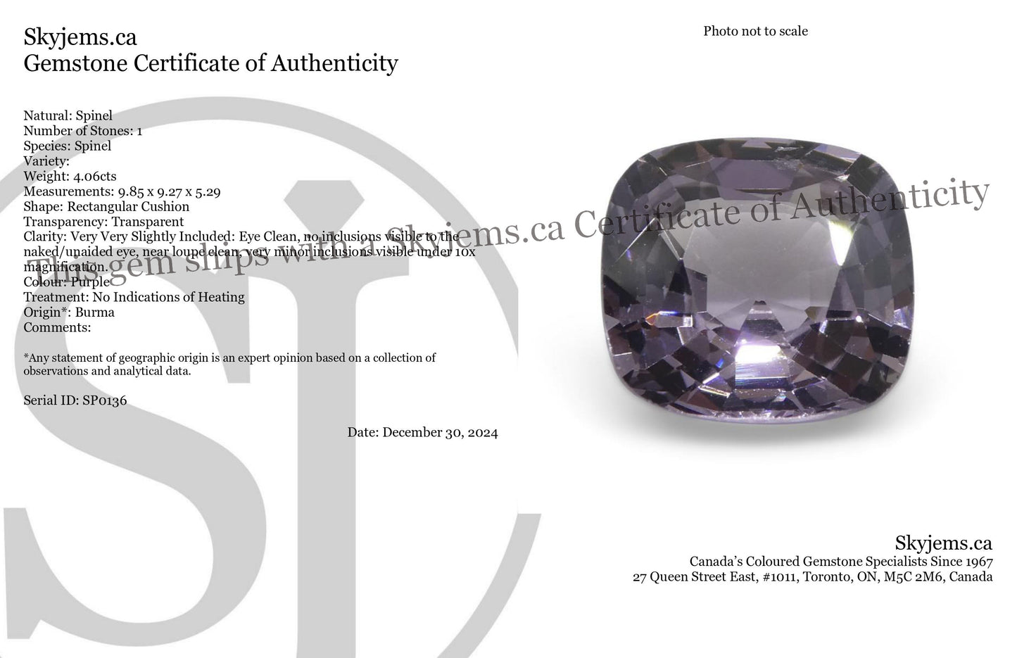 4.06ct Rectangular Cushion Purple Spinel from Burma - Skyjems Wholesale Gemstones