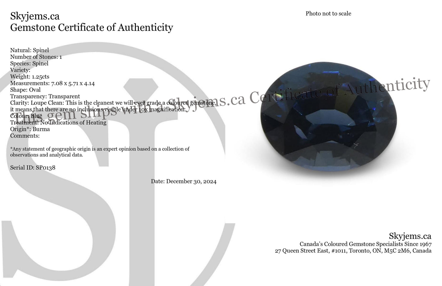 1.25ct Oval Blue Spinel from Burma - Skyjems Wholesale Gemstones