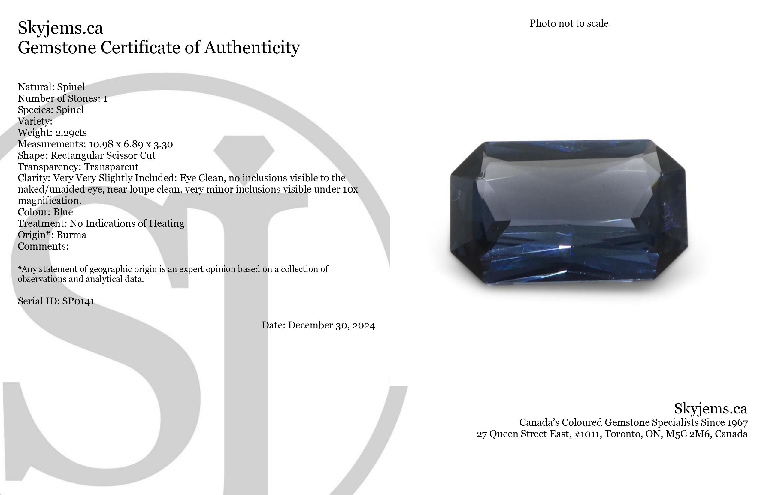 2.29ct Rectangular Scissor Cut Blue Spinel from Burma - Skyjems Wholesale Gemstones