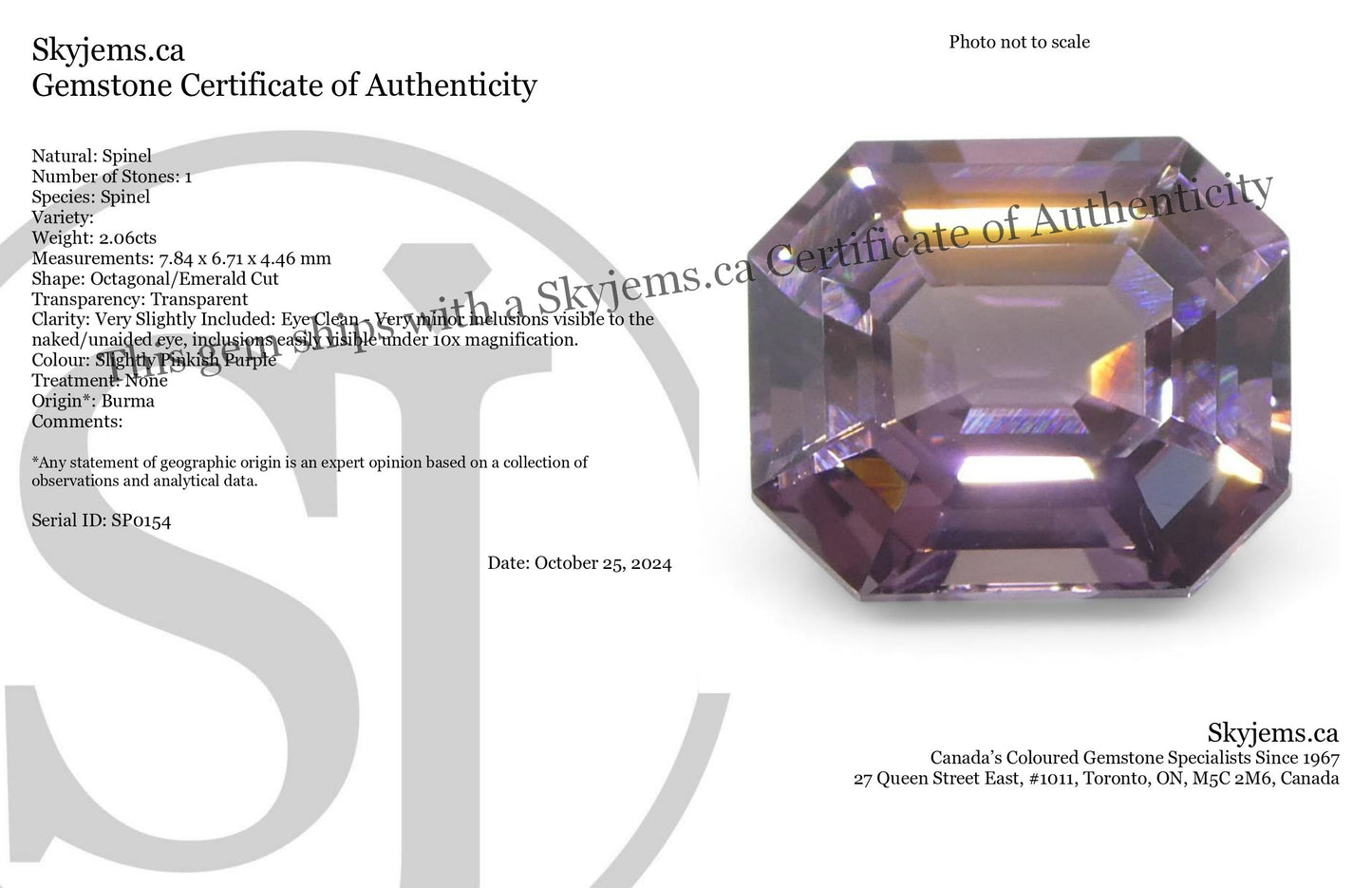 2.06ct Octagonal/Emerald Cut Purple Spinel from Burma Unheated - Skyjems Wholesale Gemstones