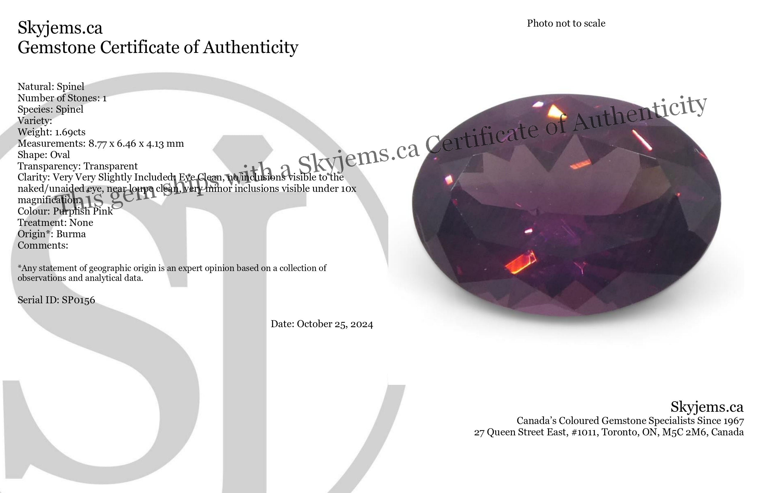 1.69ct Burmese Pink Spinel, Oval Brilliant Cut - Unheated Natural Gemstone by SkyJems Canada