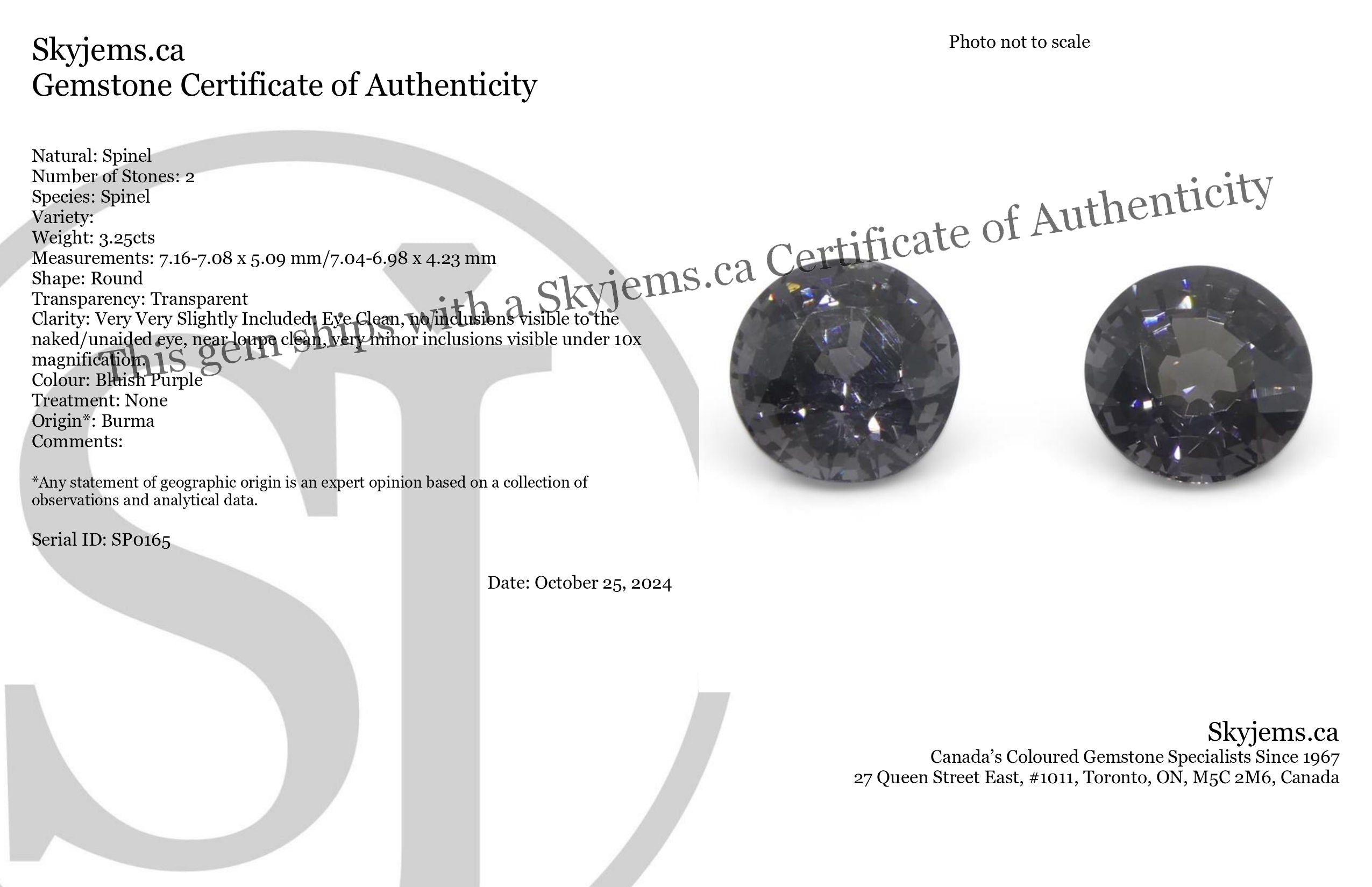 3.25ct Pair (2) Round Purple Spinel from Burma Unheated - Skyjems Wholesale Gemstones