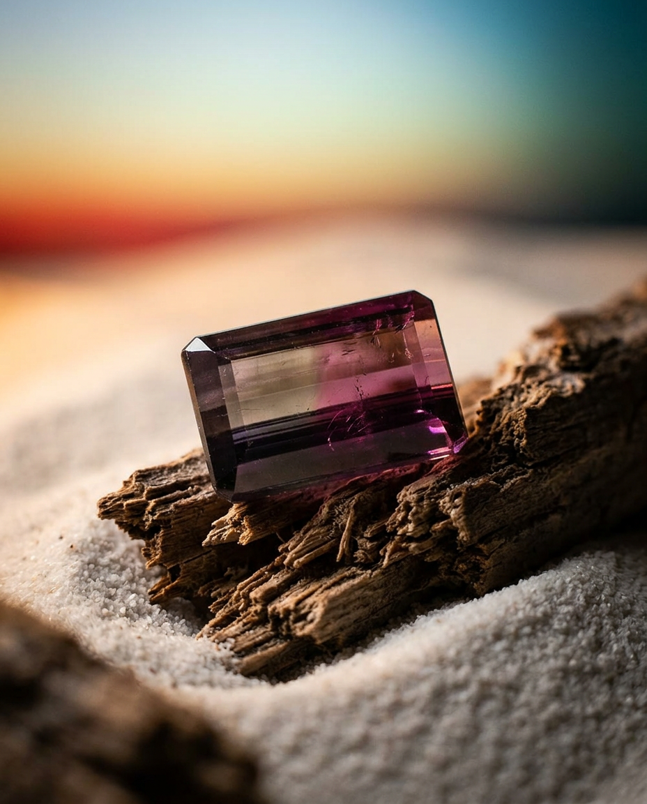 1.07ct Pink & Purple Bi-Colour Tourmaline, Emerald Cut Brazilian Gemstone by SkyJems