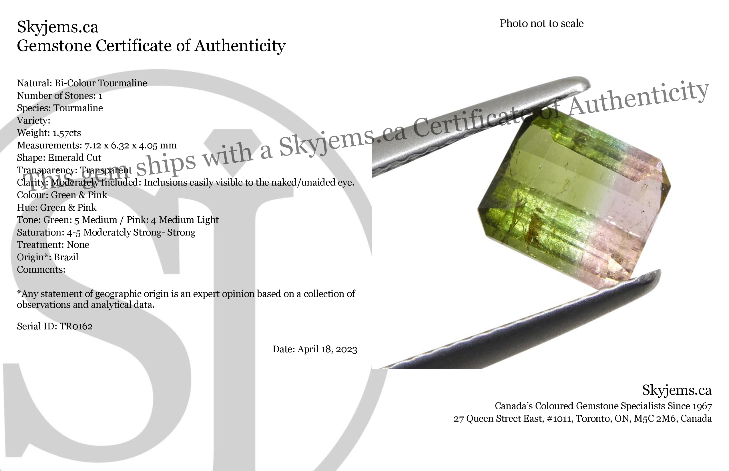 1.57ct Emerald Cut Green & Pink Bi-Colour Tourmaline from Brazil - Skyjems Wholesale Gemstones