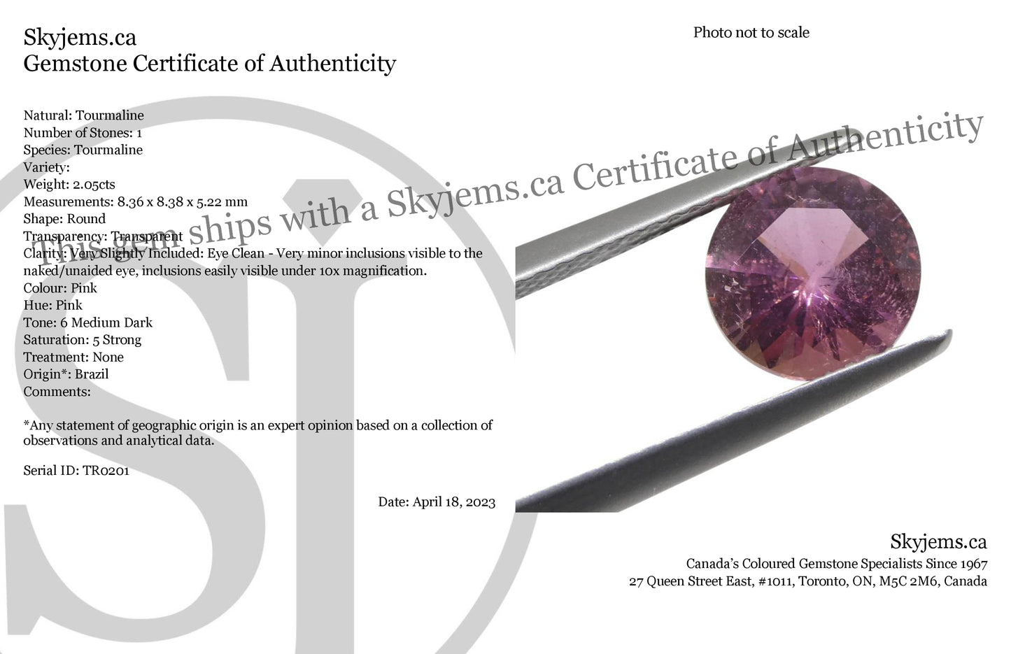 2.05ct Round Pink Tourmaline from Brazil - Skyjems Wholesale Gemstones