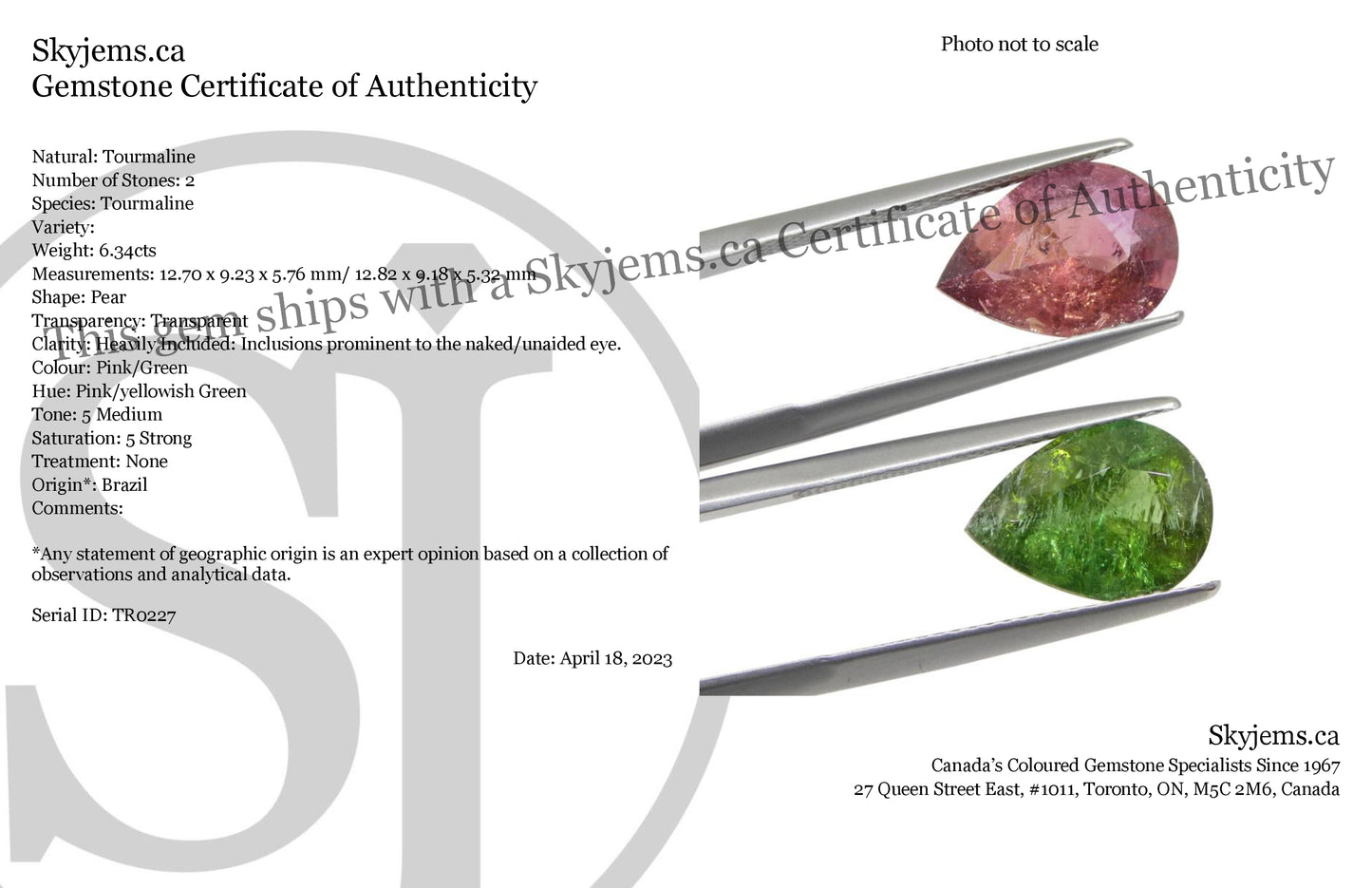 6.34ct Pair Pear Pink/Green Tourmaline from Brazil - Skyjems Wholesale Gemstones