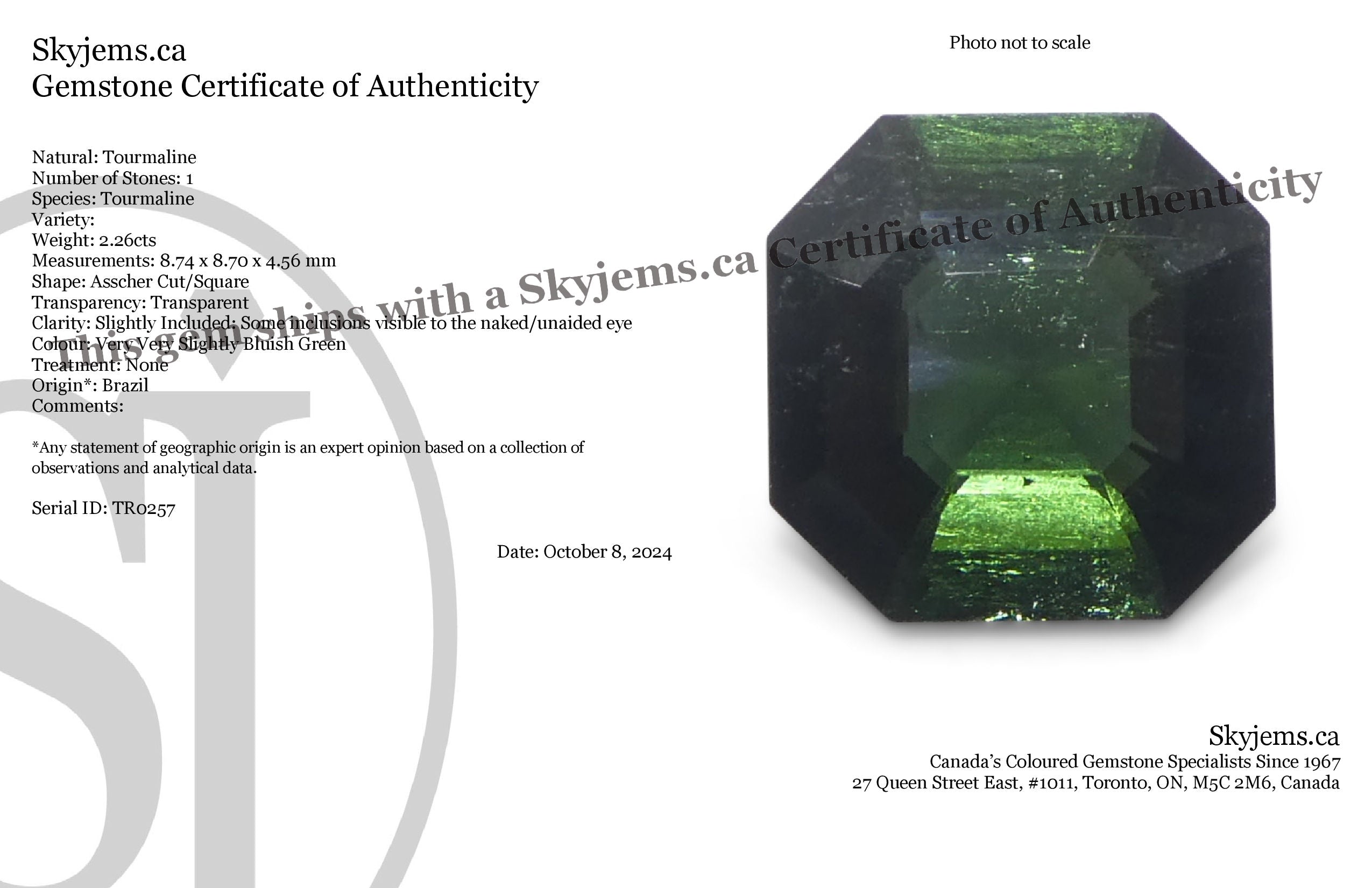 2.26ct Asscher Cut/Square Green Tourmaline - Skyjems Wholesale Gemstones