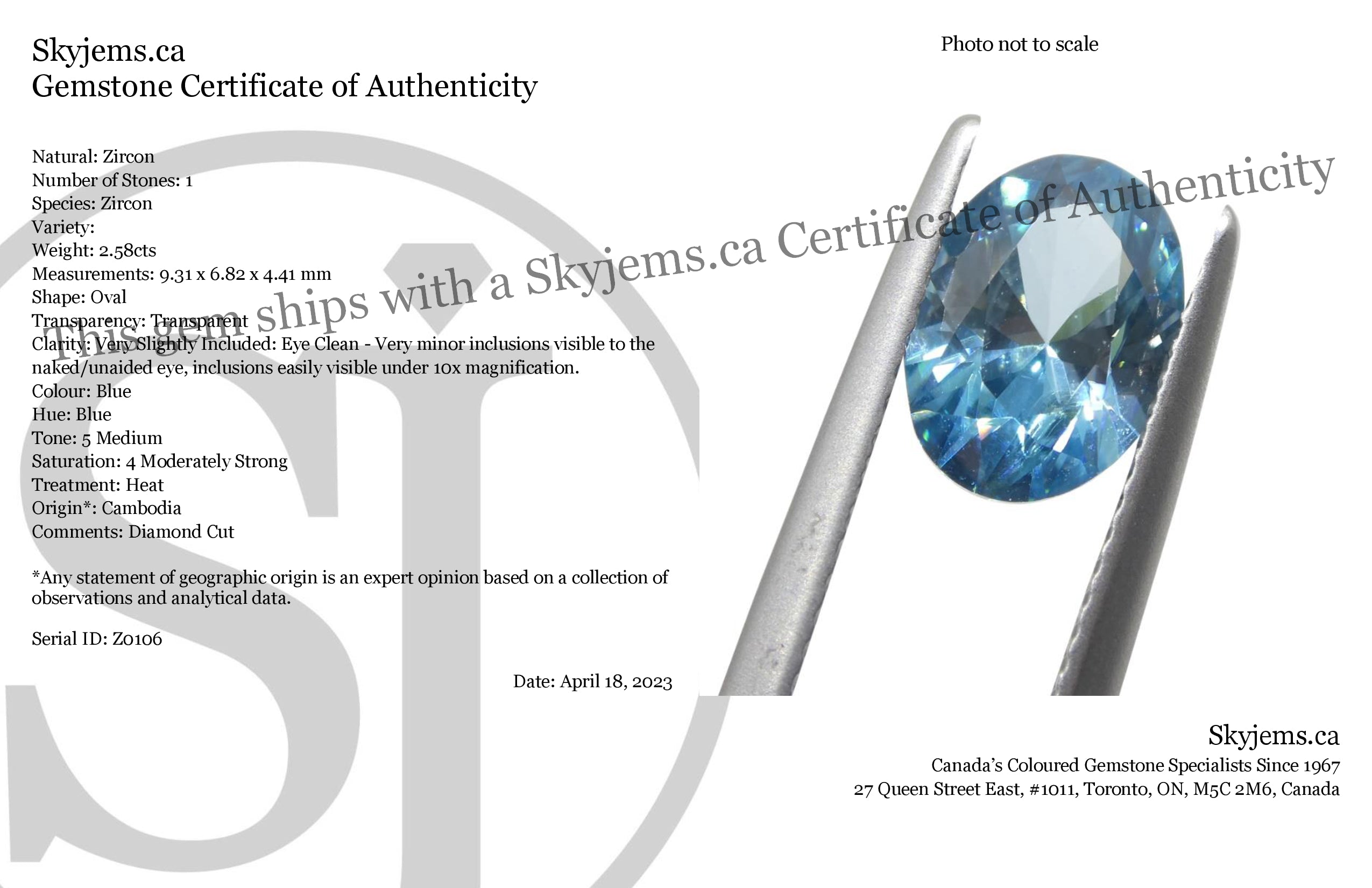 2.58ct Blue Zircon from Cambodia, Oval Master Brilliant Cut Gemstone by SkyJems, Premium Heated Blue Gem