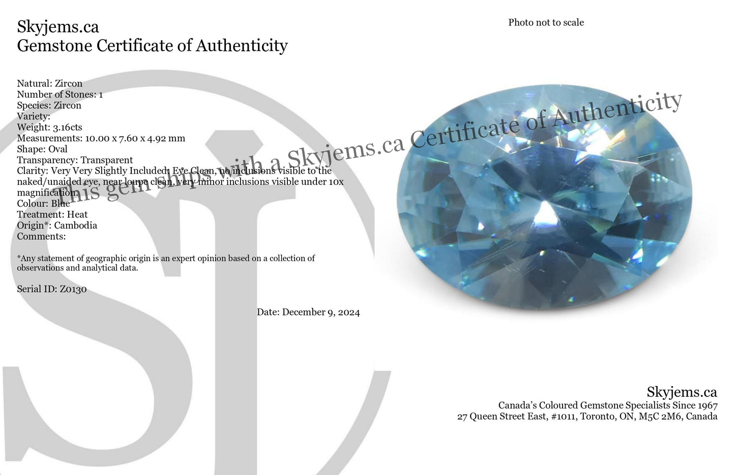 3.16ct Natural Earth Mined Oval Master Brilliant Cut Blue Zircon from Cambodia - Skyjems Wholesale Gemstones