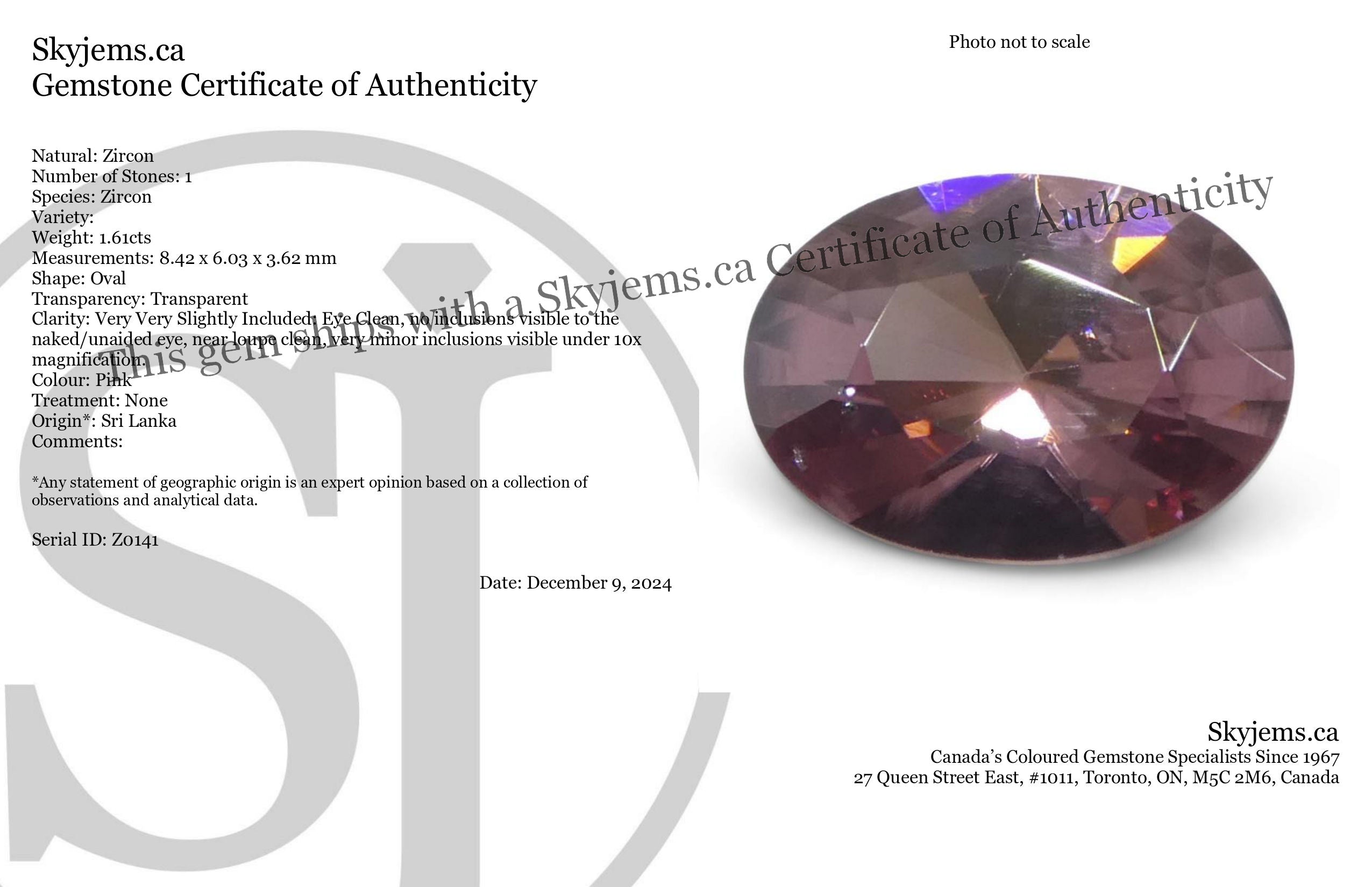 1.61ct Natural Earth Mined Oval Master Brilliant Cut Pink Zircon from Sri Lanka - Skyjems Wholesale Gemstones