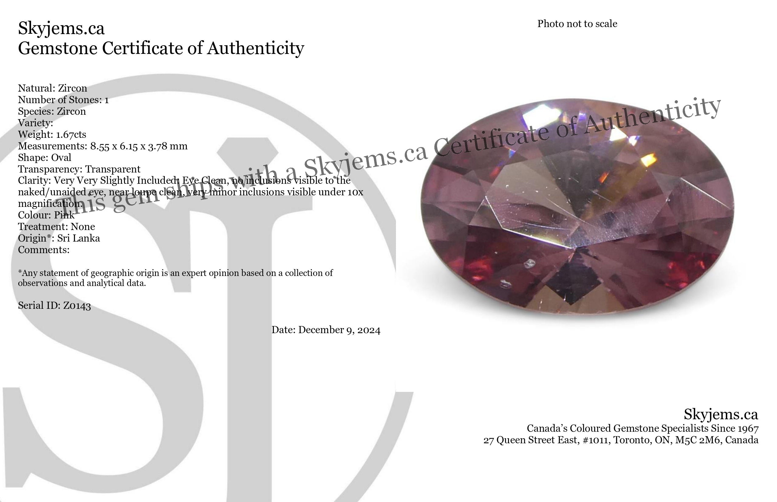 1.67ct Natural Earth Mined Oval Master Brilliant Cut Pink Zircon from Sri Lanka - Skyjems Wholesale Gemstones