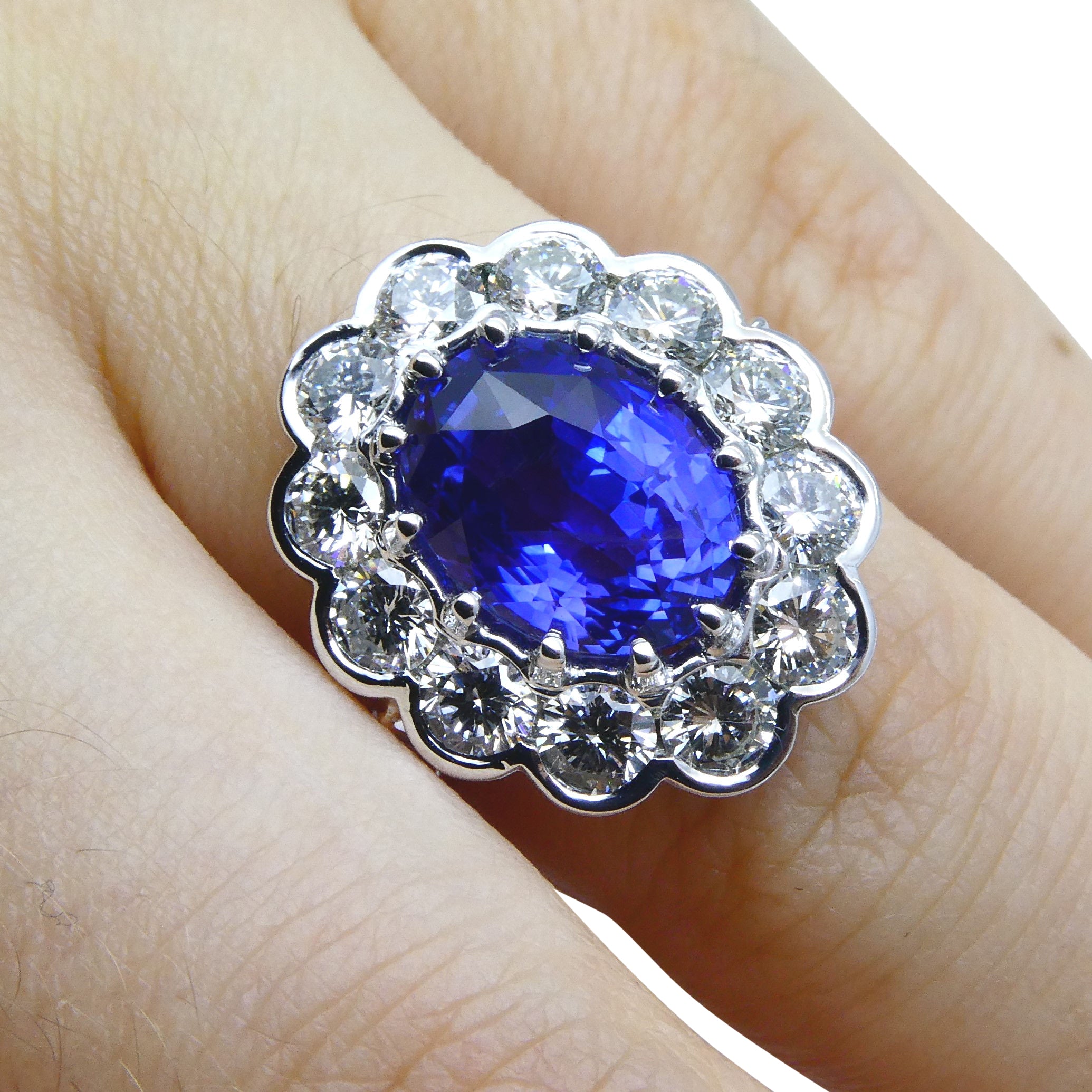4.64ct GIA Certified Color Change Sapphire & Diamond Scallop Ring in 18kt White Gold - Skyjems Wholesale Gemstones
