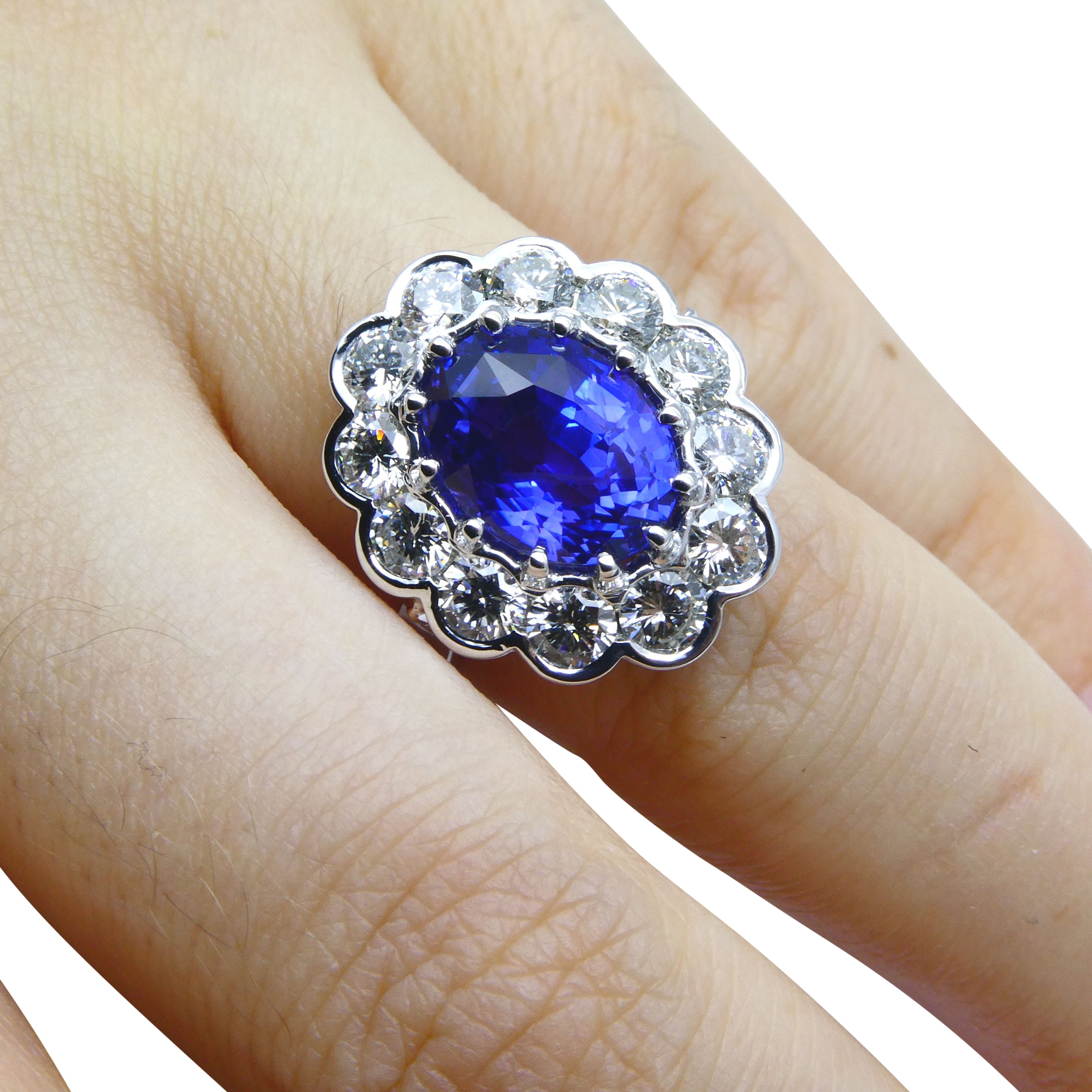 4.64ct GIA Certified Color Change Sapphire & Diamond Scallop Ring in 18kt White Gold - Skyjems Wholesale Gemstones