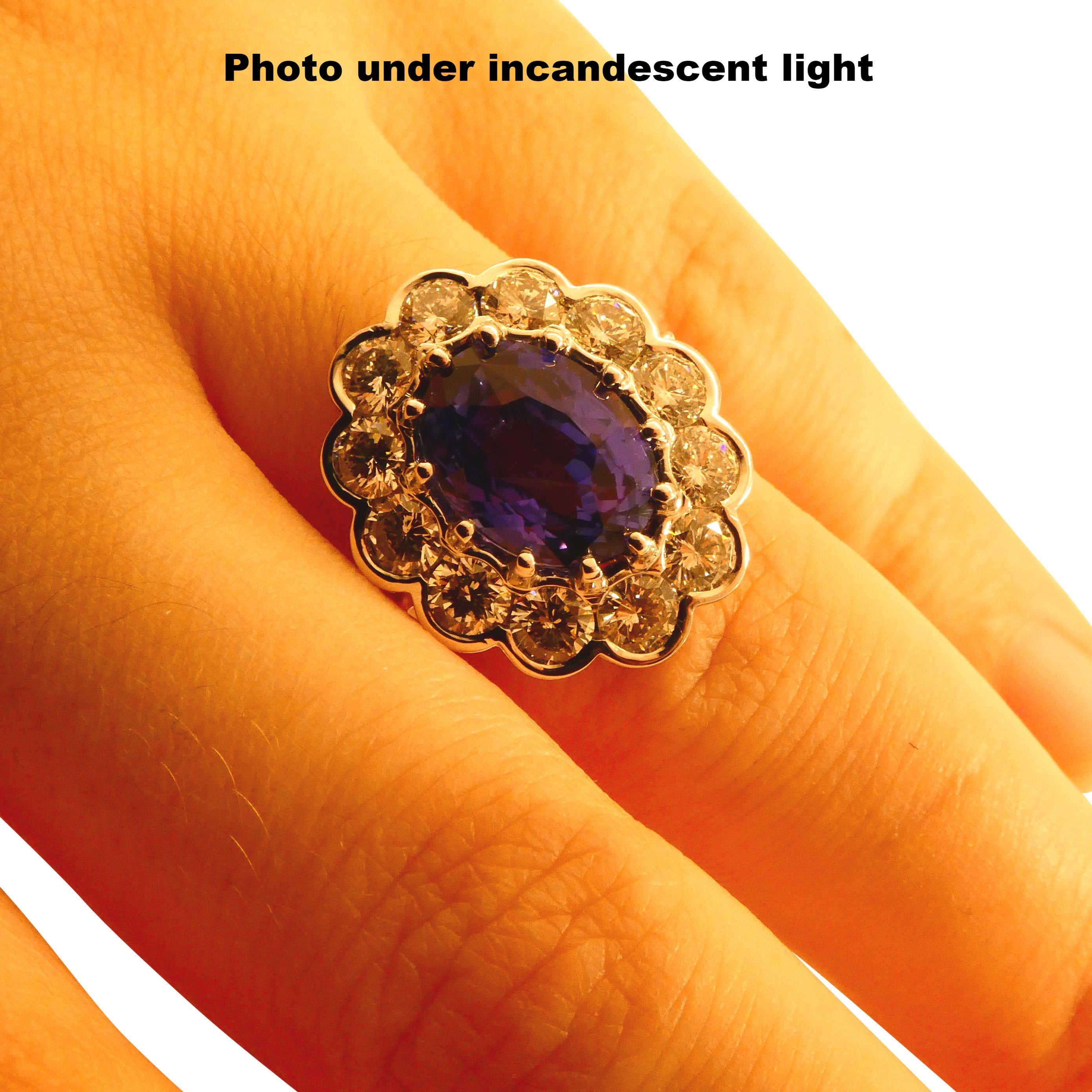 4.64ct GIA Certified Color Change Sapphire & Diamond Scallop Ring in 18kt White Gold - Skyjems Wholesale Gemstones
