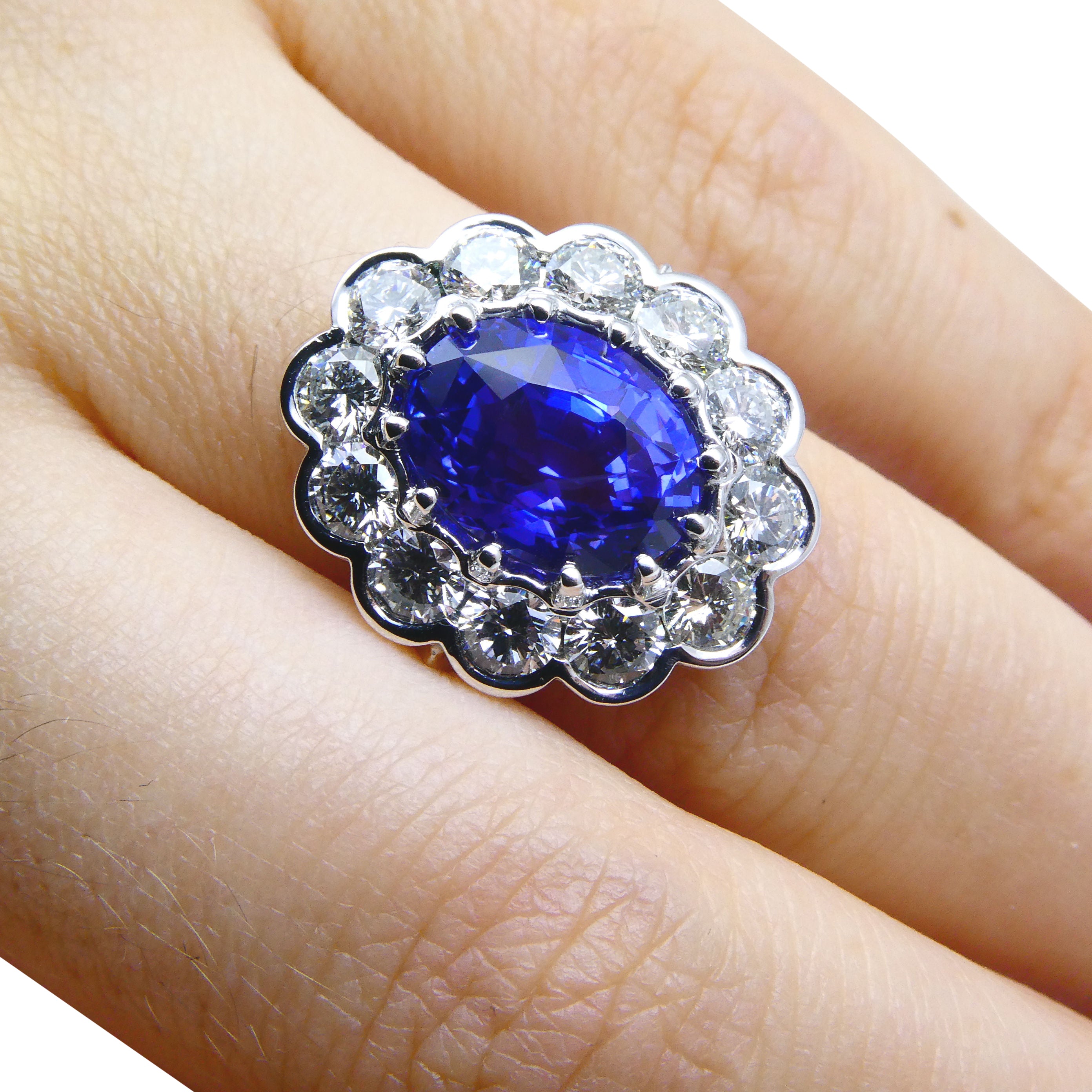4.64ct GIA Certified Color Change Sapphire & Diamond Scallop Ring in 18kt White Gold - Skyjems Wholesale Gemstones
