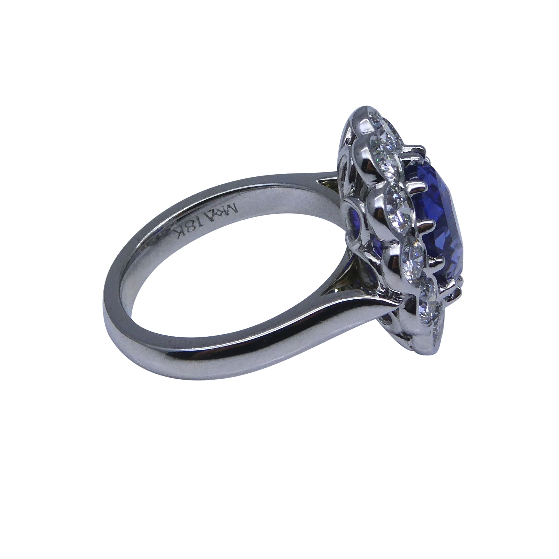 4.64ct GIA Certified Color Change Sapphire & Diamond Scallop Ring in 18kt White Gold - Skyjems Wholesale Gemstones