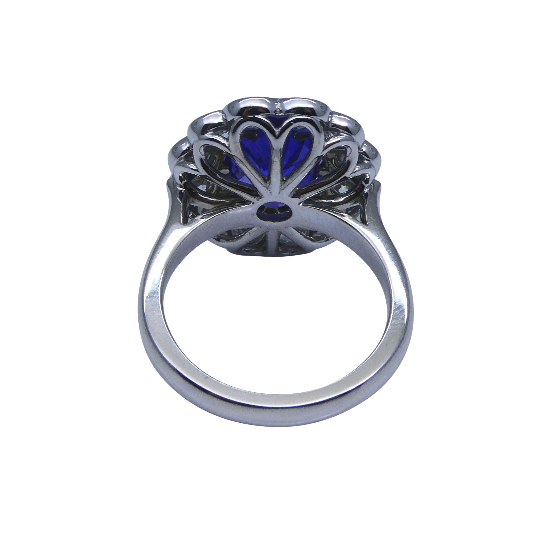 4.64ct GIA Certified Color Change Sapphire & Diamond Scallop Ring in 18kt White Gold - Skyjems Wholesale Gemstones