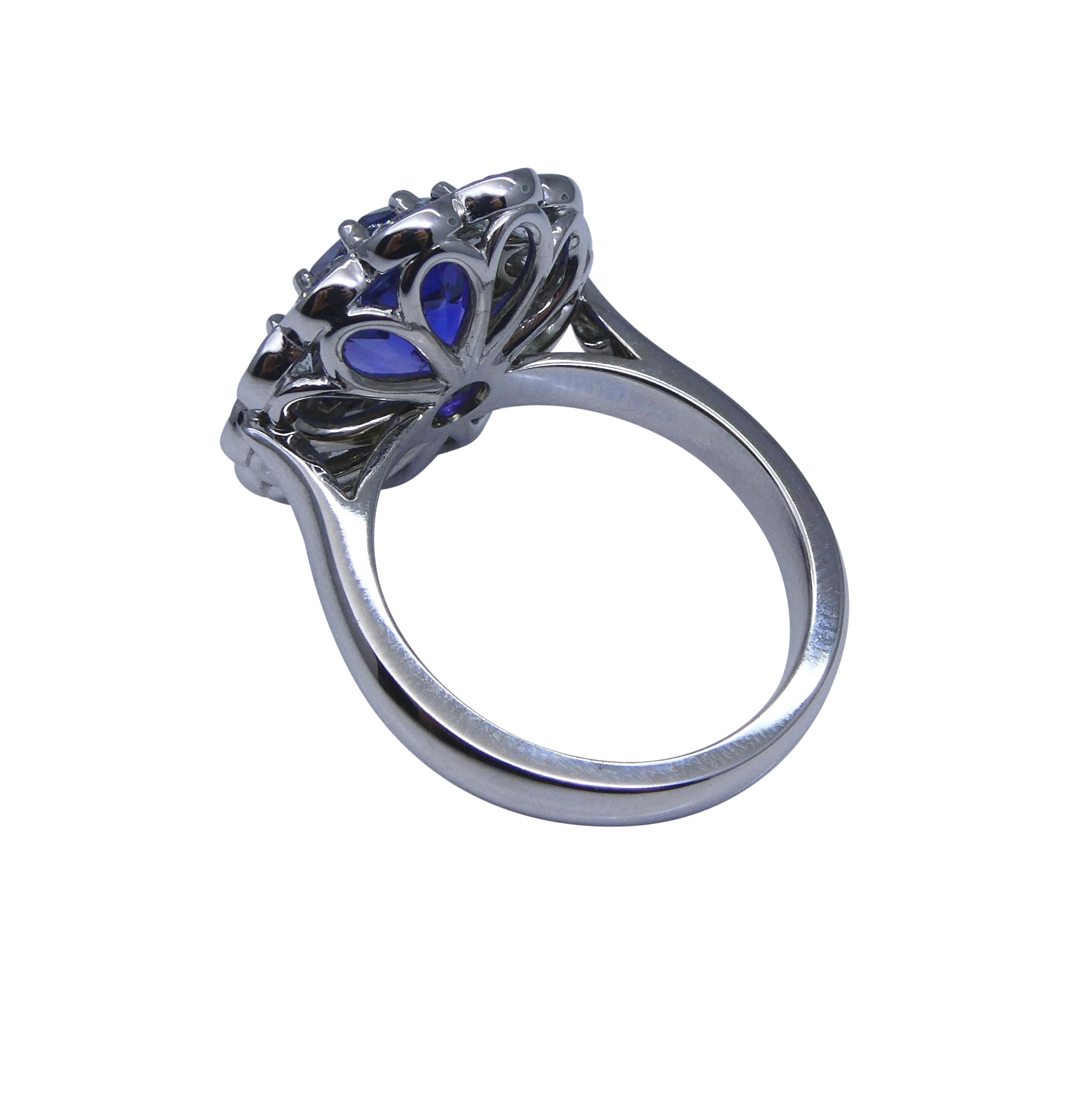 4.64ct GIA Certified Color Change Sapphire & Diamond Scallop Ring in 18kt White Gold - Skyjems Wholesale Gemstones