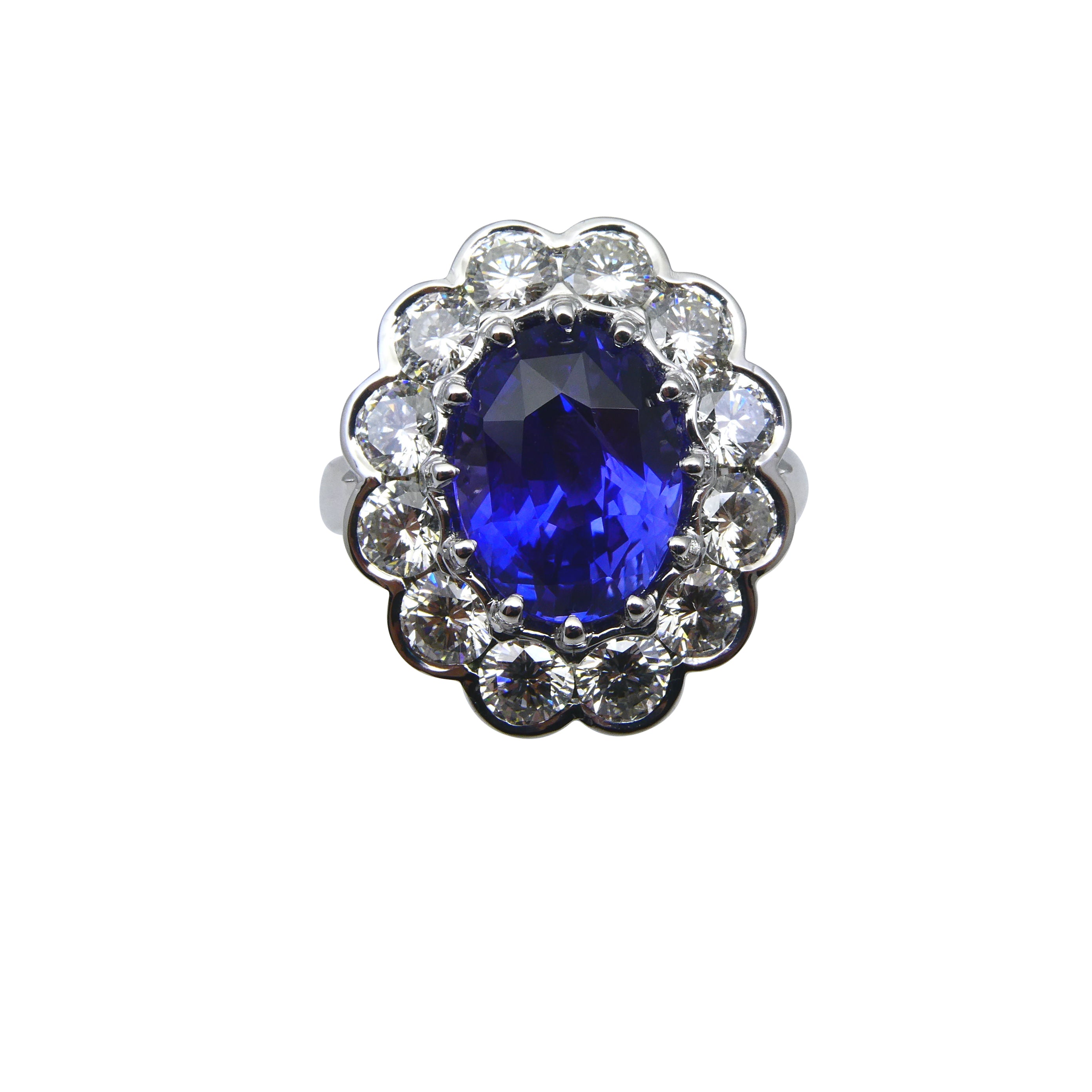 4.64ct GIA Certified Color Change Sapphire & Diamond Scallop Ring in 18kt White Gold - Skyjems Wholesale Gemstones