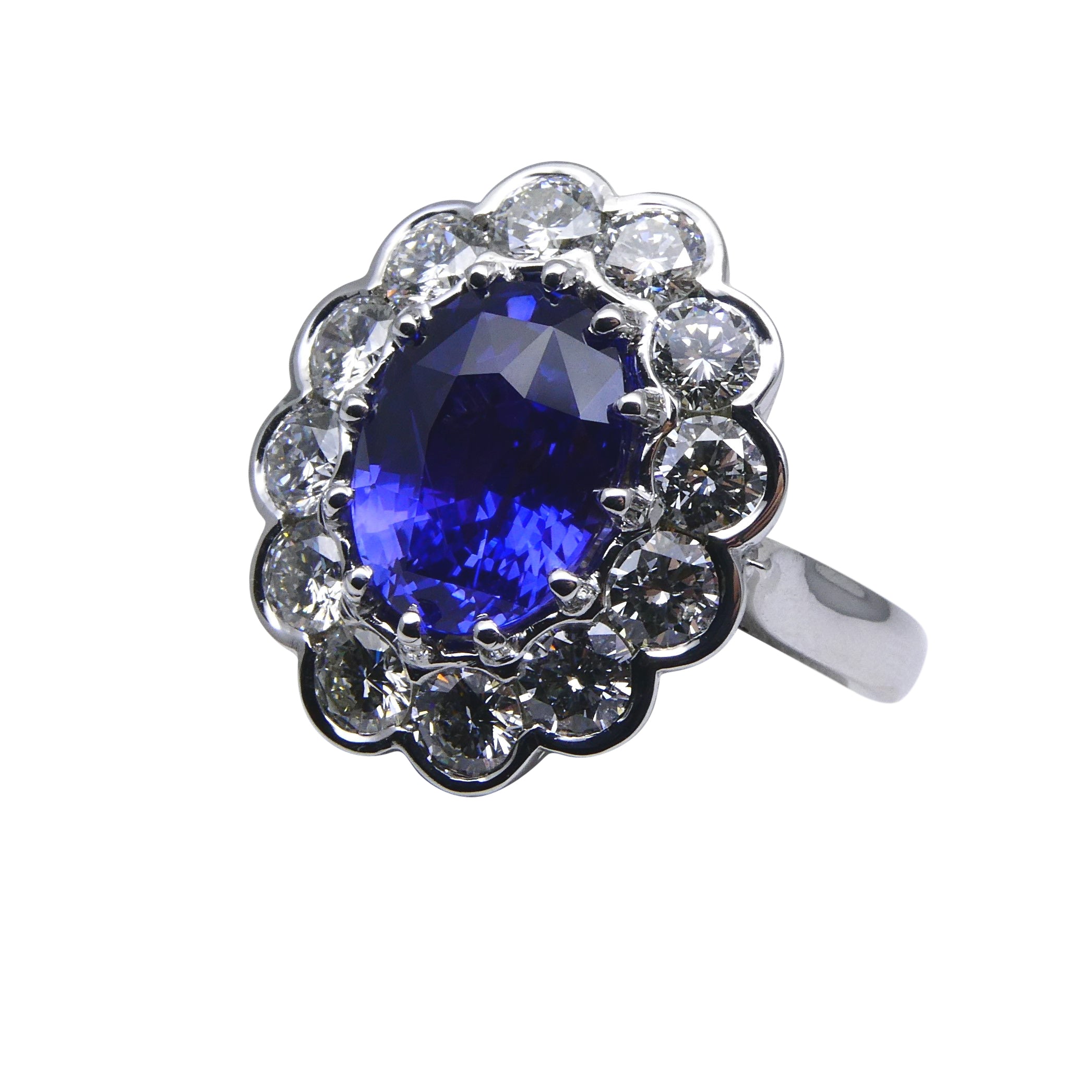 4.64ct GIA Certified Color Change Sapphire & Diamond Scallop Ring in 18kt White Gold - Skyjems Wholesale Gemstones