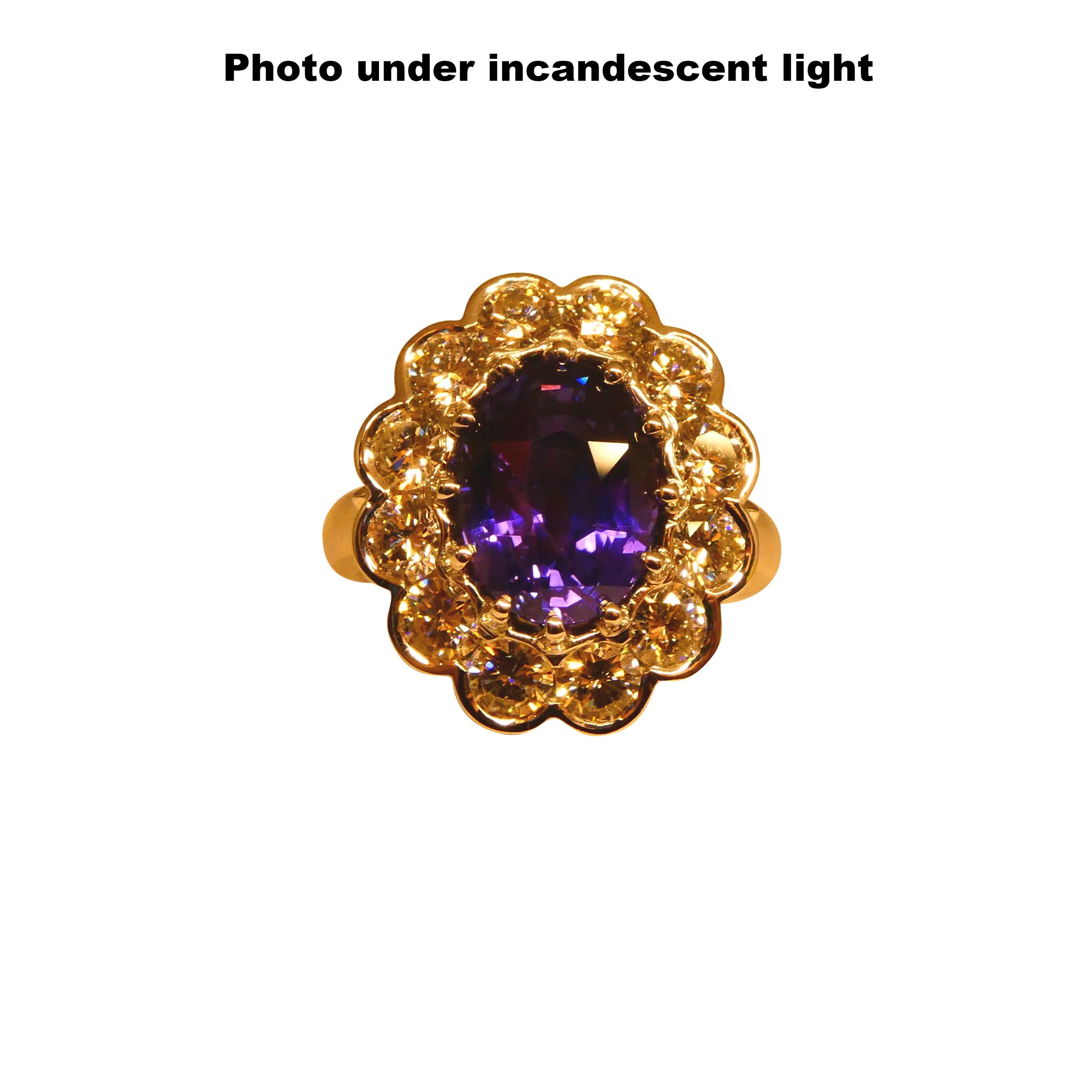 4.64ct GIA Certified Color Change Sapphire & Diamond Scallop Ring in 18kt White Gold - Skyjems Wholesale Gemstones